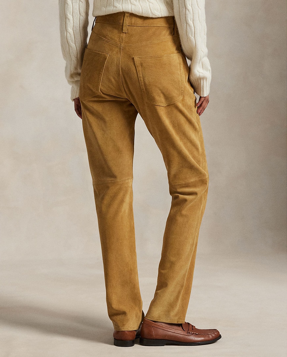 Calças Skinny Straight Fit de Camurça Castanho-7