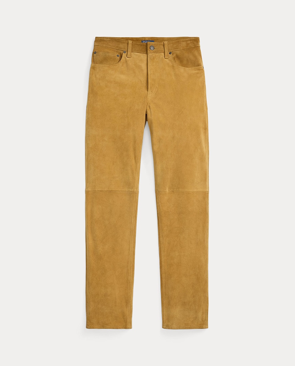 Calças Skinny Straight Fit de Camurça Castanho-9
