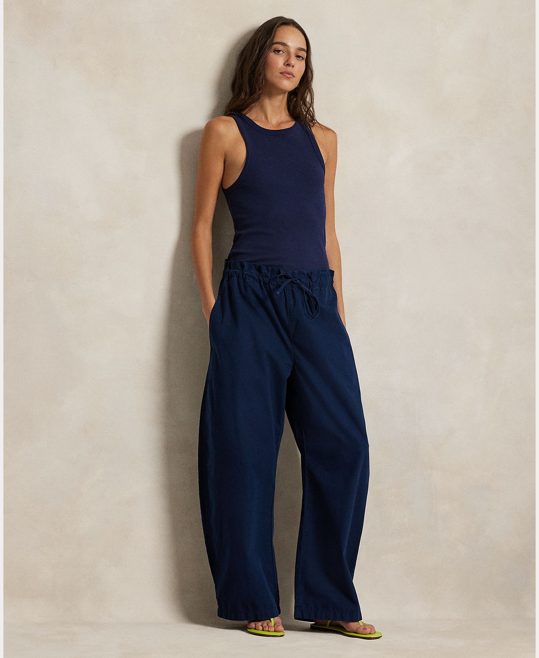 Polo Ralph Lauren - Pantalón ancho de mujer de algodón con cintura elástica.