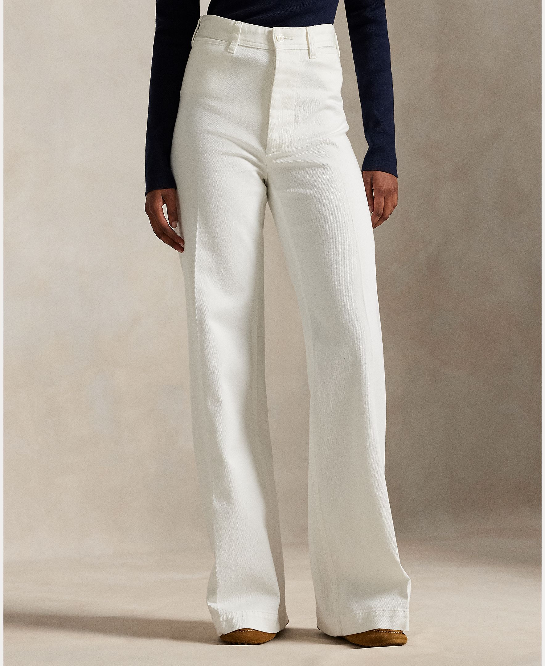 Jeans Largas Beaton de Algodão e Elástico Branco-3