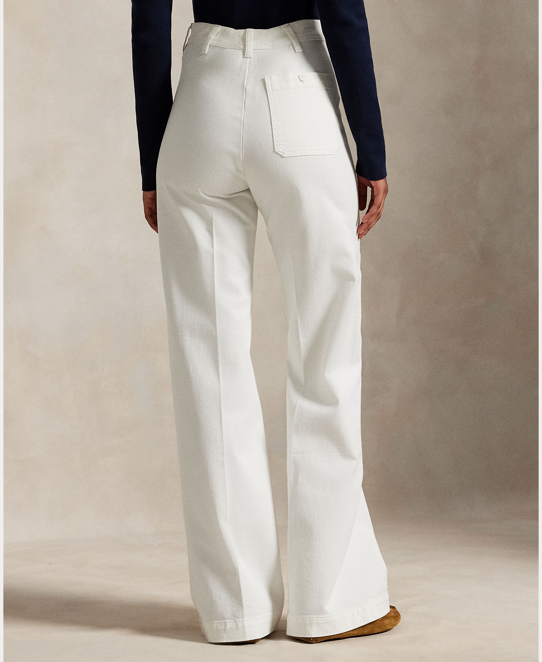 Jeans Largas Beaton de Algodão e Elástico Branco-4