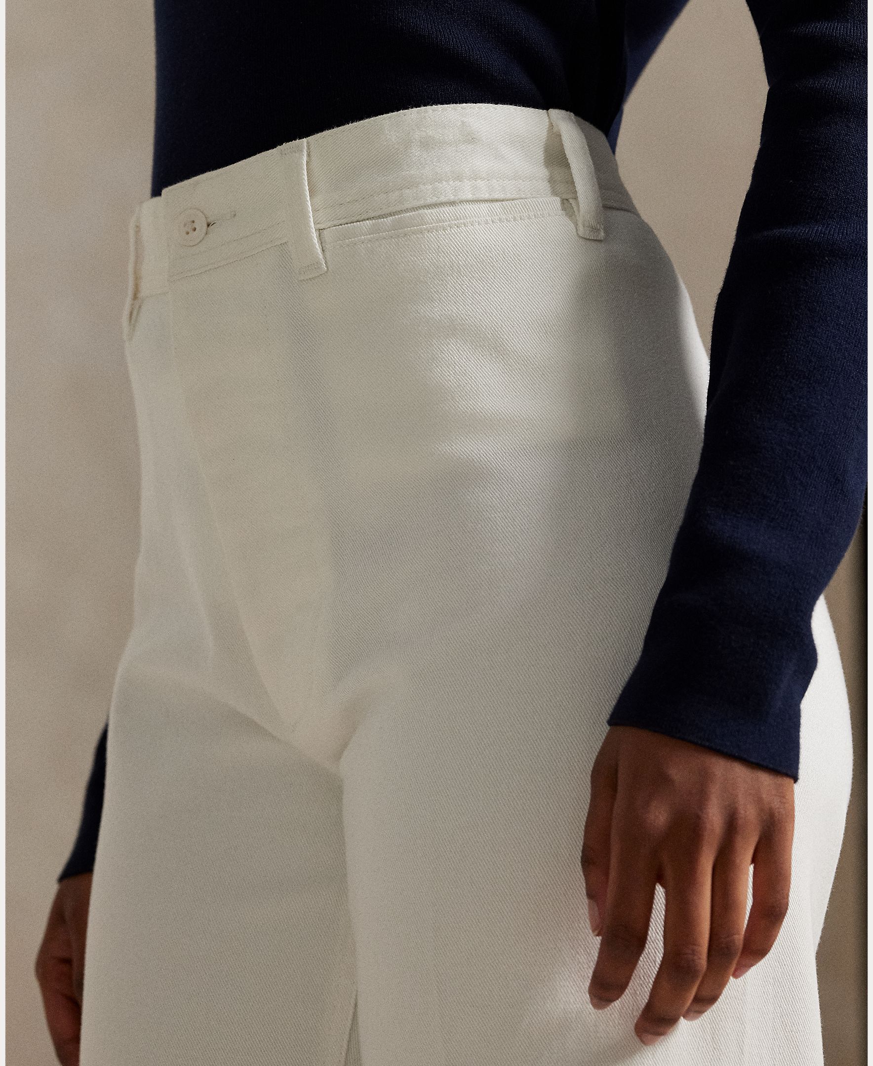 Jeans Largas Beaton de Algodão e Elástico Branco-5