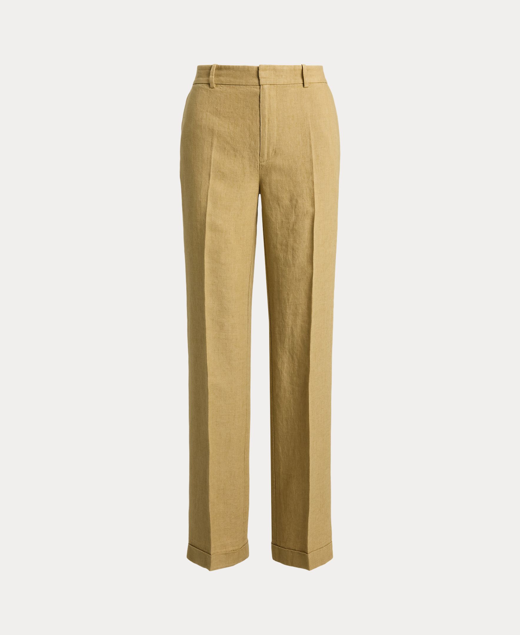 Calças Chino Regular de Linho Bege-5
