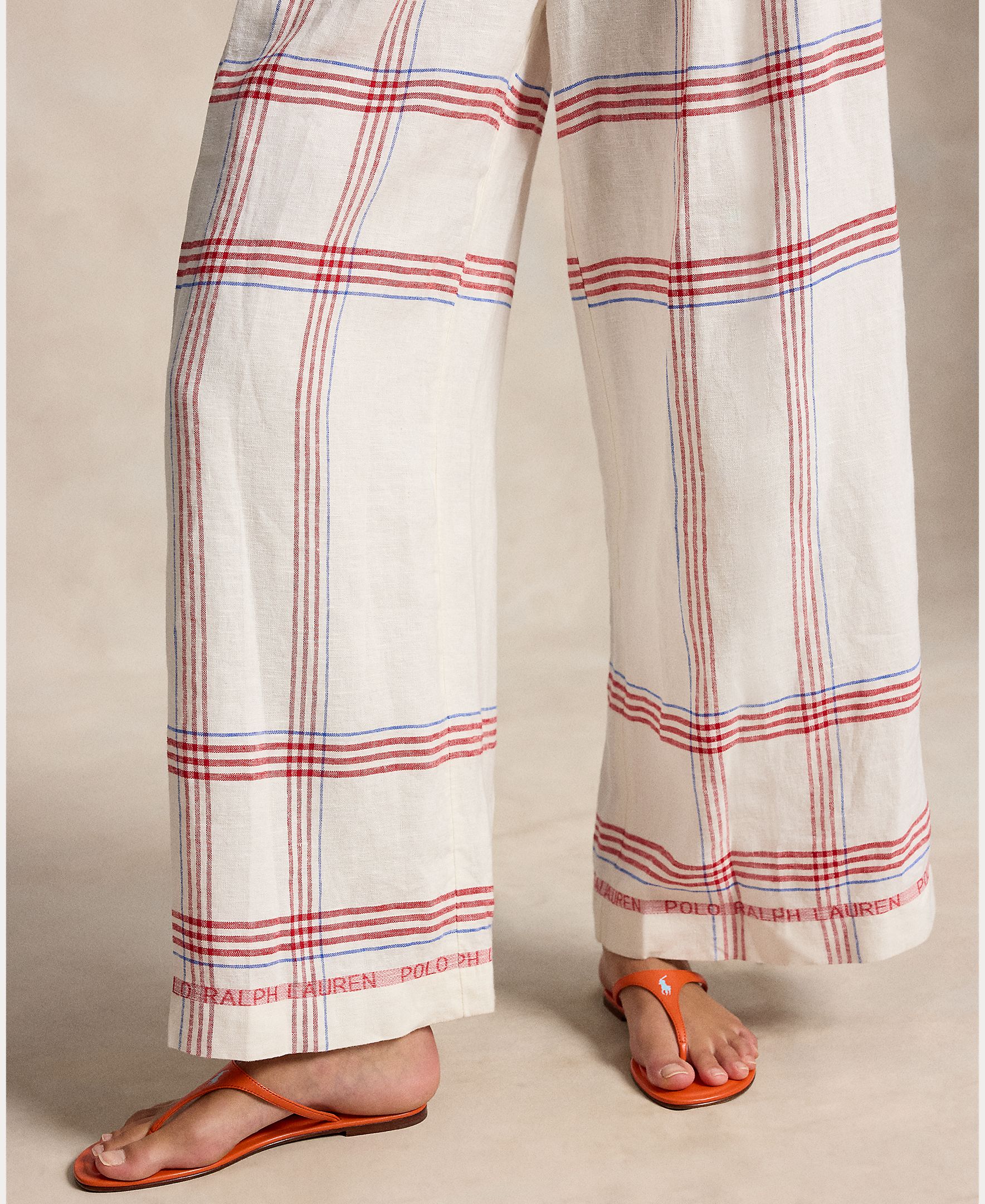 Calças Largas de Linho com Estampado Creme-5