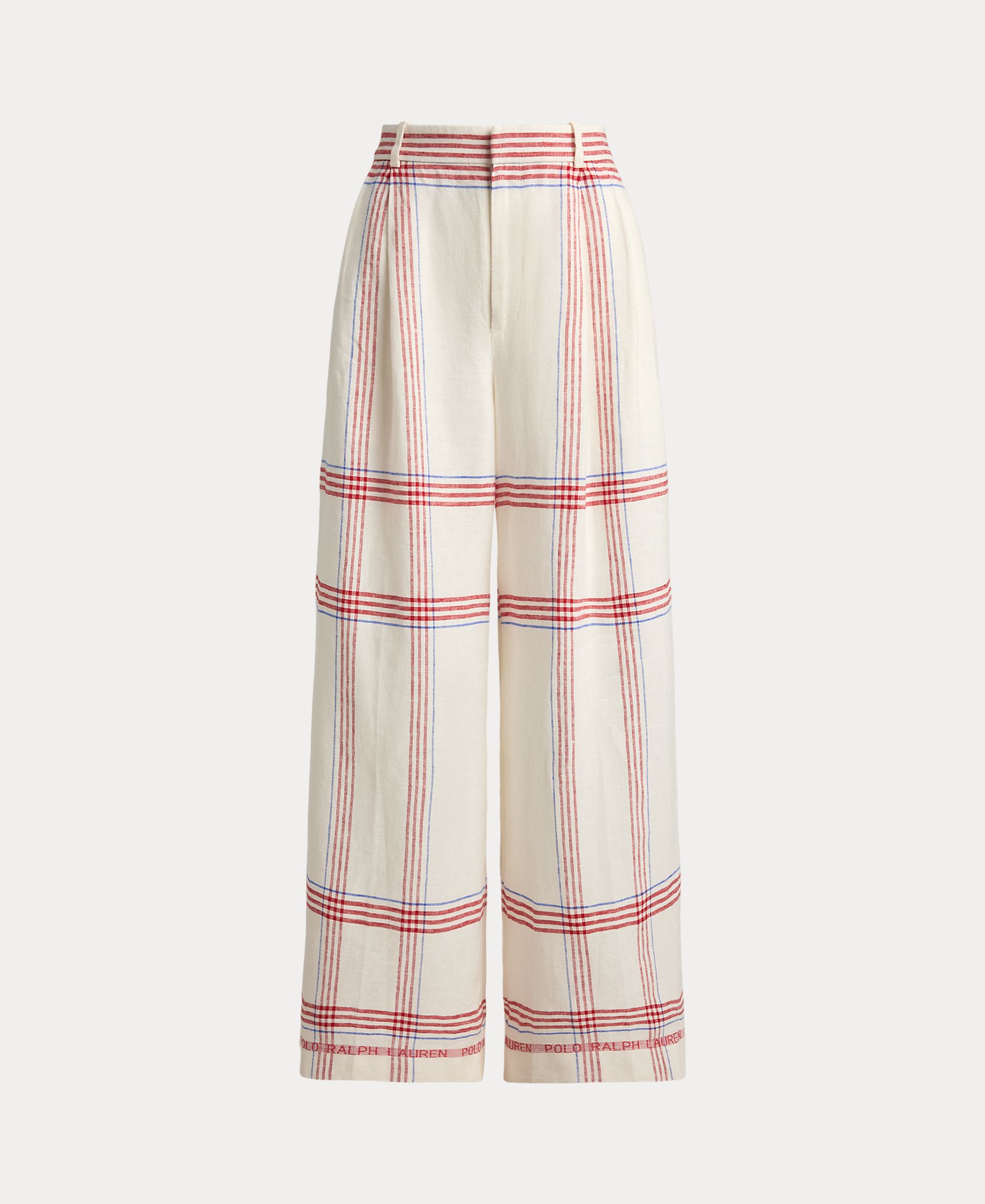 Calças Largas de Linho com Estampado Creme-6