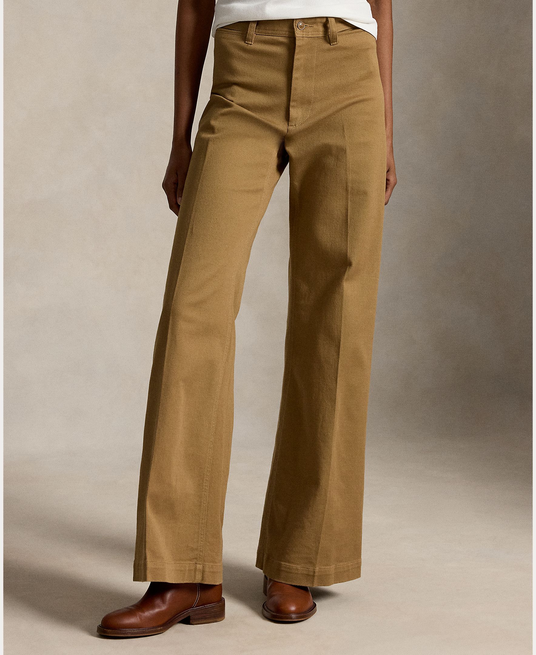 Pantalón campana de mujer de algodón elástico de tiro alto - Polo Ralph Lauren - Camel Camel-3