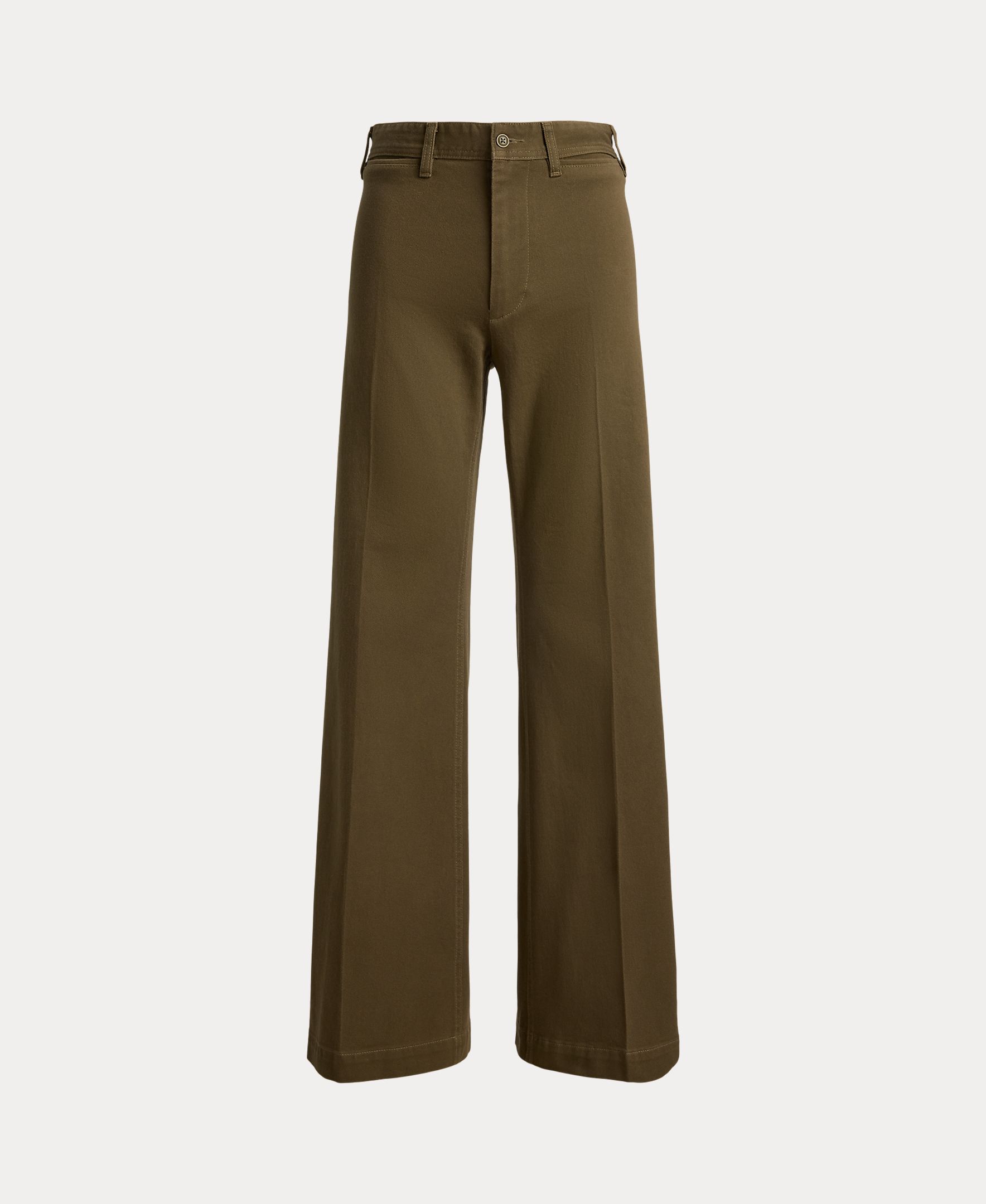 Calças à Boca de Sino de Algodão Elástico com Cintura Subida Verde Sálvia-8