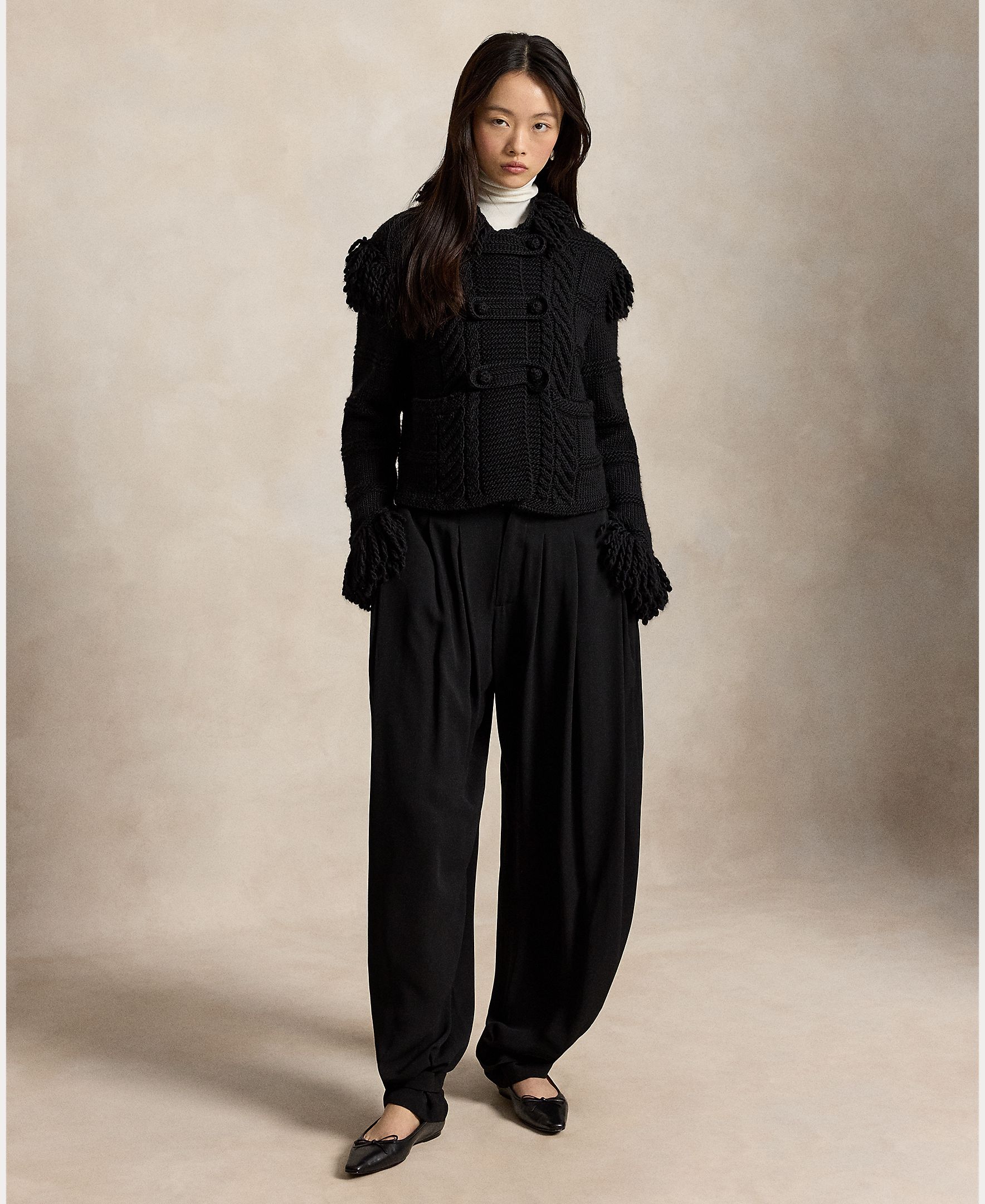 Pantalón ancho de mujer estilo bombacho con pliegues - Polo Ralph Lauren - Negro Negro-1