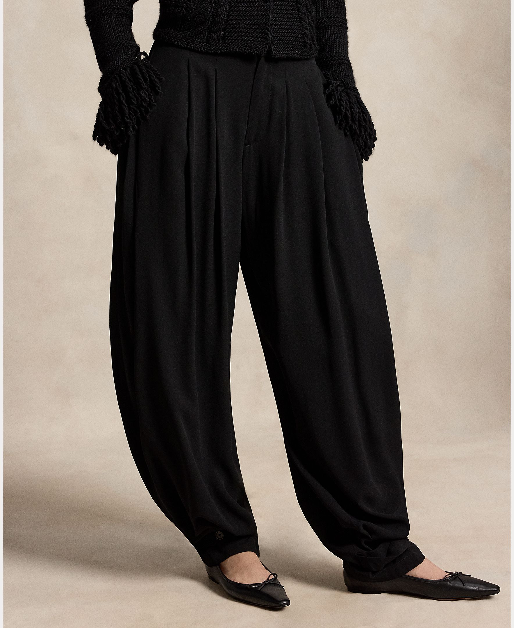 Pantalón ancho de mujer estilo bombacho con pliegues - Polo Ralph Lauren - Negro Negro-3