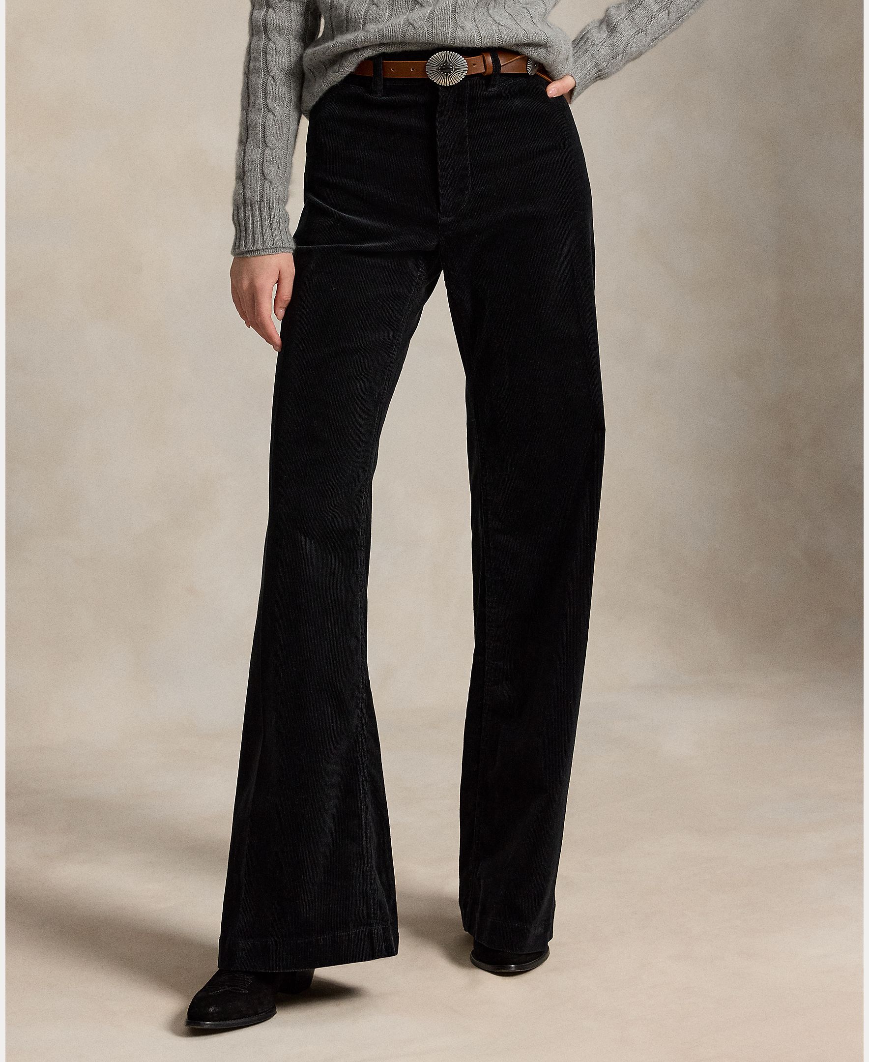 Pantalón campana de mujer de pana de tiro alto - Polo Ralph Lauren - Negro Negro-3