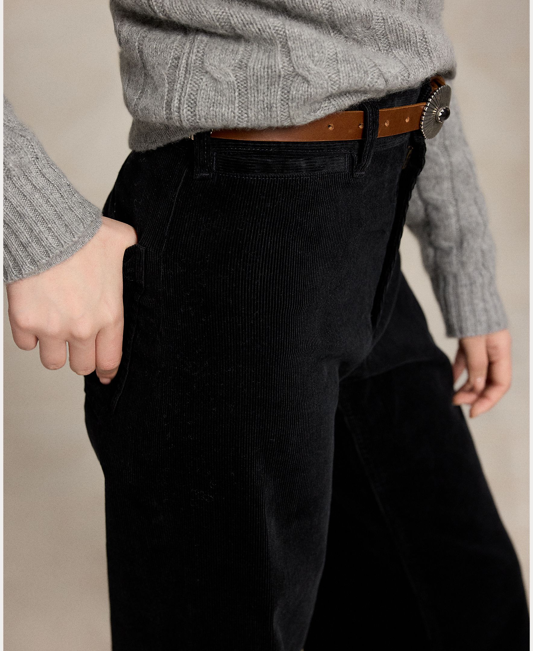 Pantalón campana de mujer de pana de tiro alto - Polo Ralph Lauren - Negro Negro-5