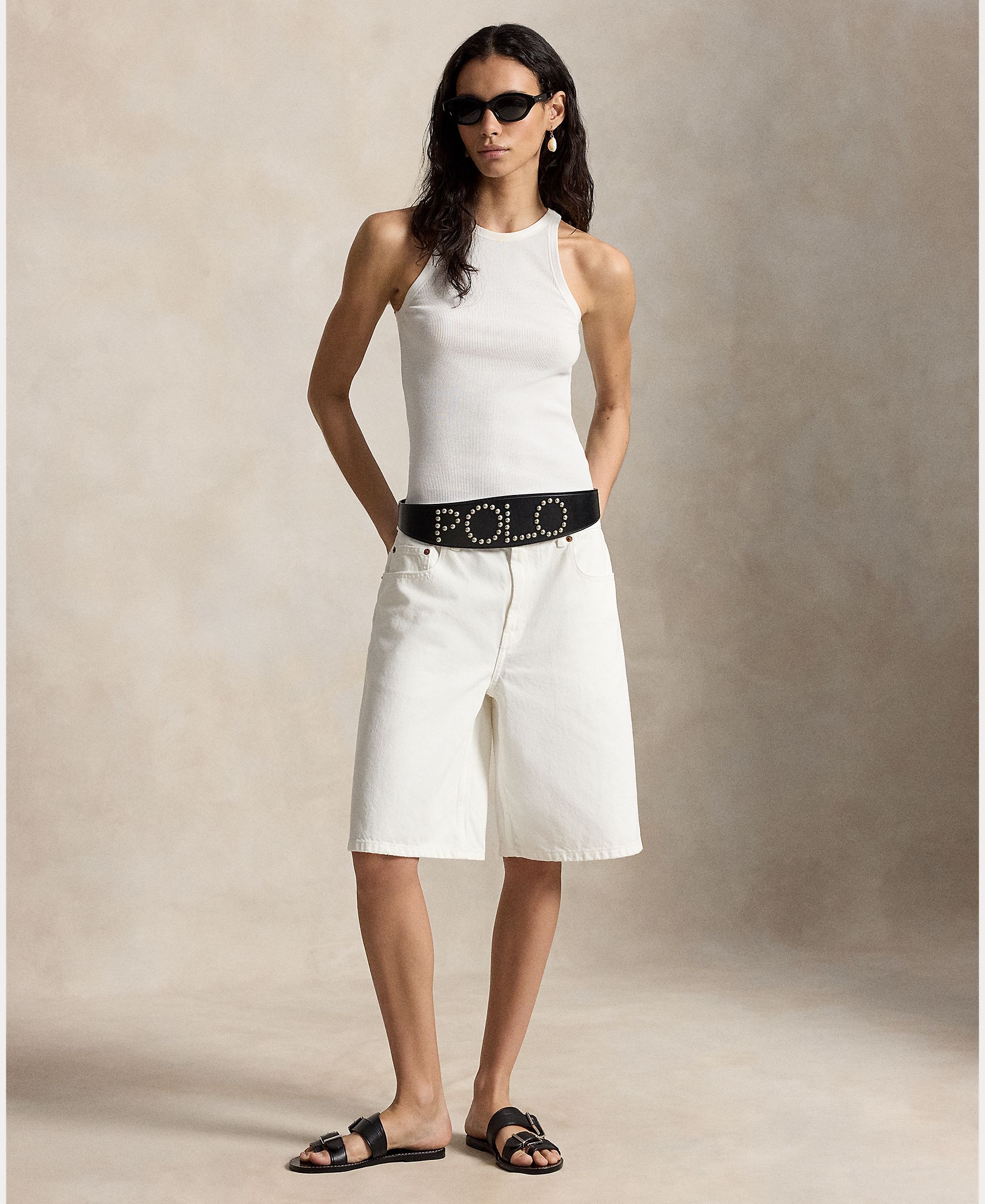 Bermudas de Perna Larga de Algodão Branco-3