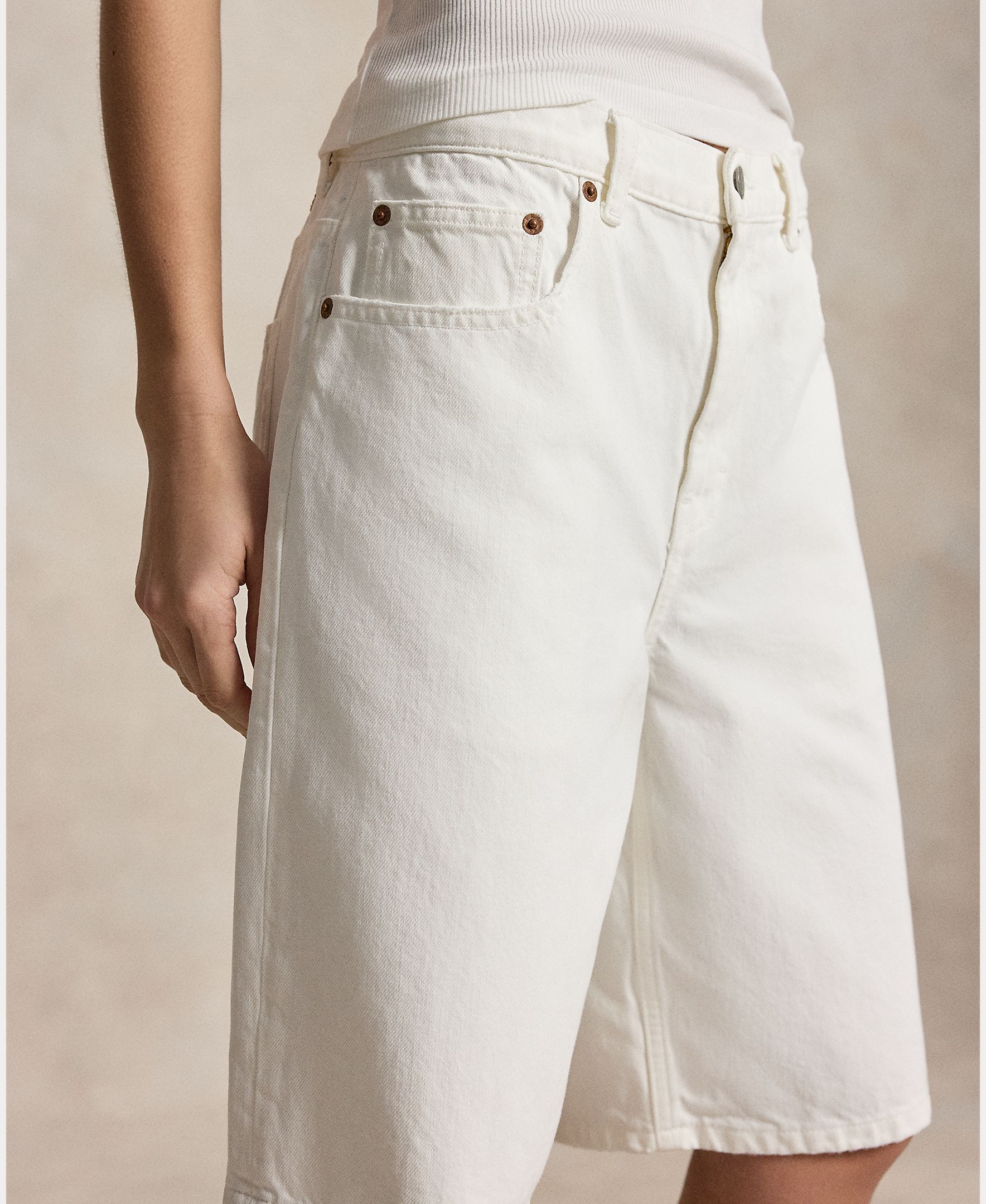 Bermudas de Perna Larga de Algodão Branco-4