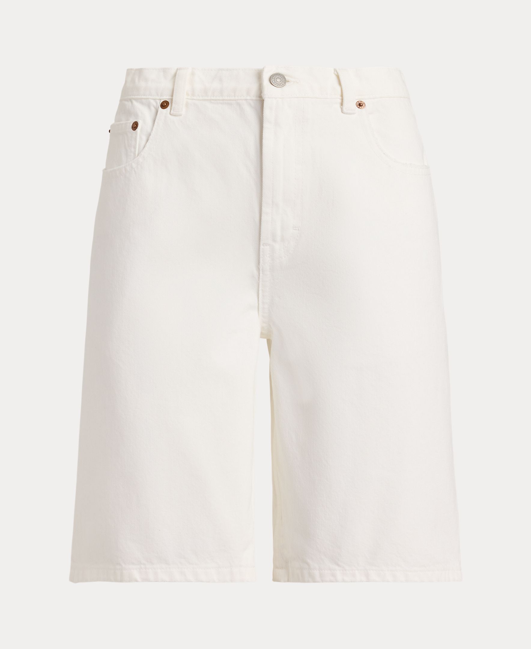 Bermudas de Perna Larga de Algodão Branco-5