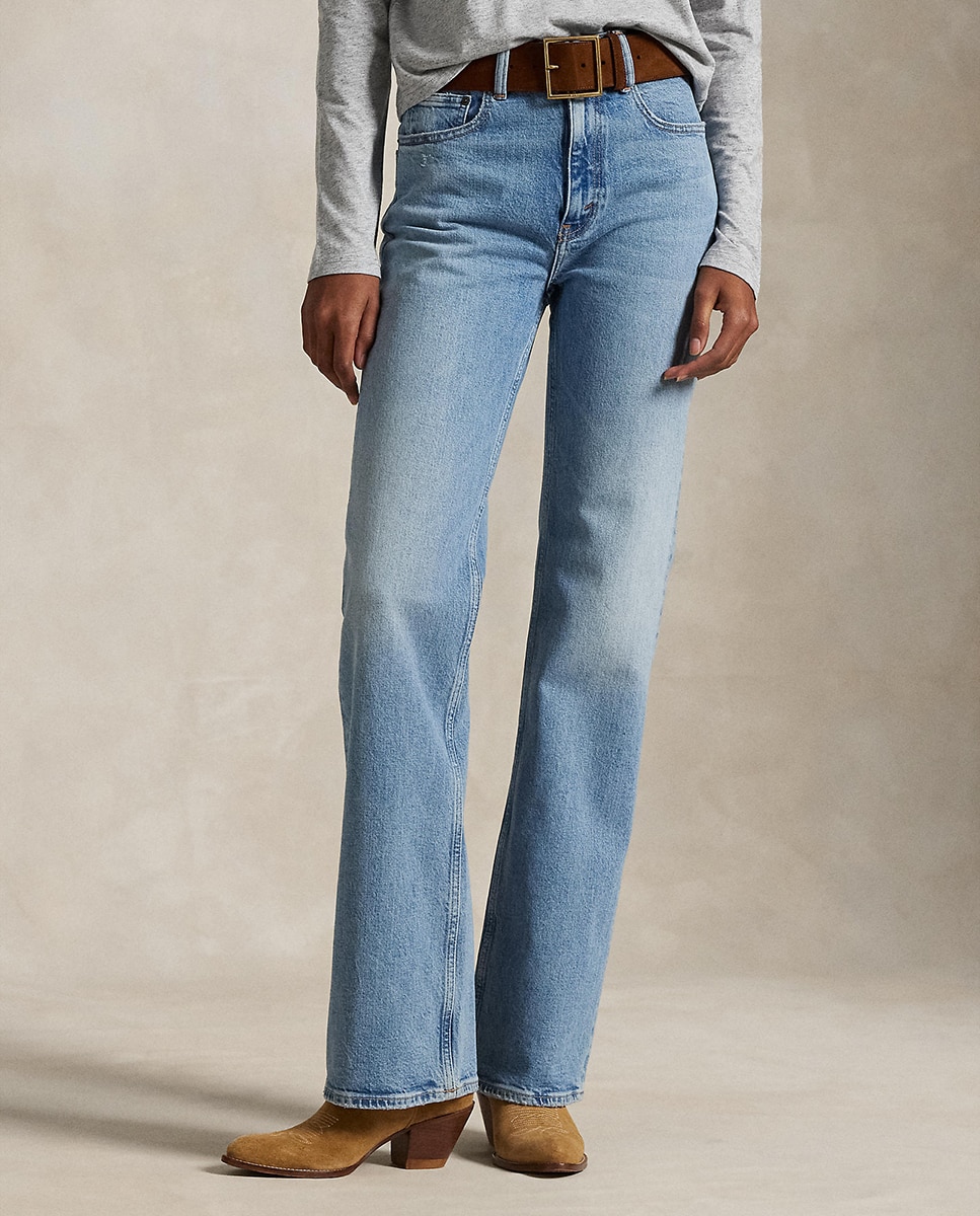 Jeans bootcut de mulher com cinco bolsos Azul-claro-3