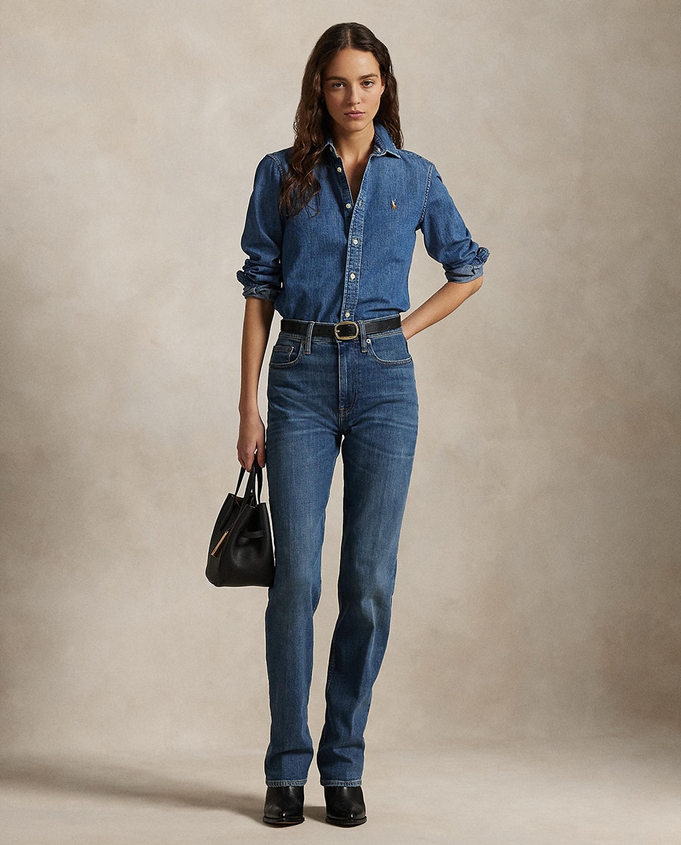 Jeans Straight Relaxed de Cintura Subida Azul-1