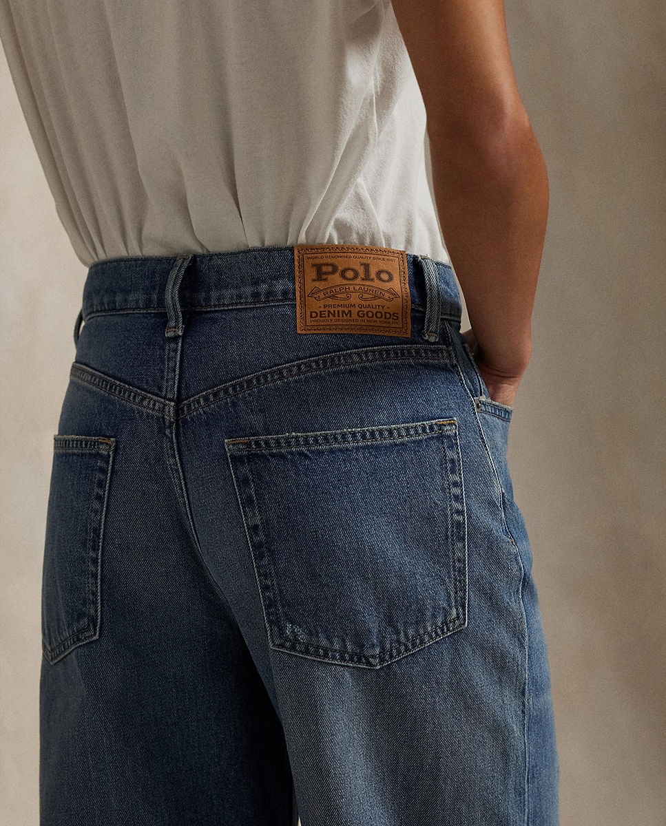 Jeans Straight com Perna Larga e Cintura Subida Azul-5