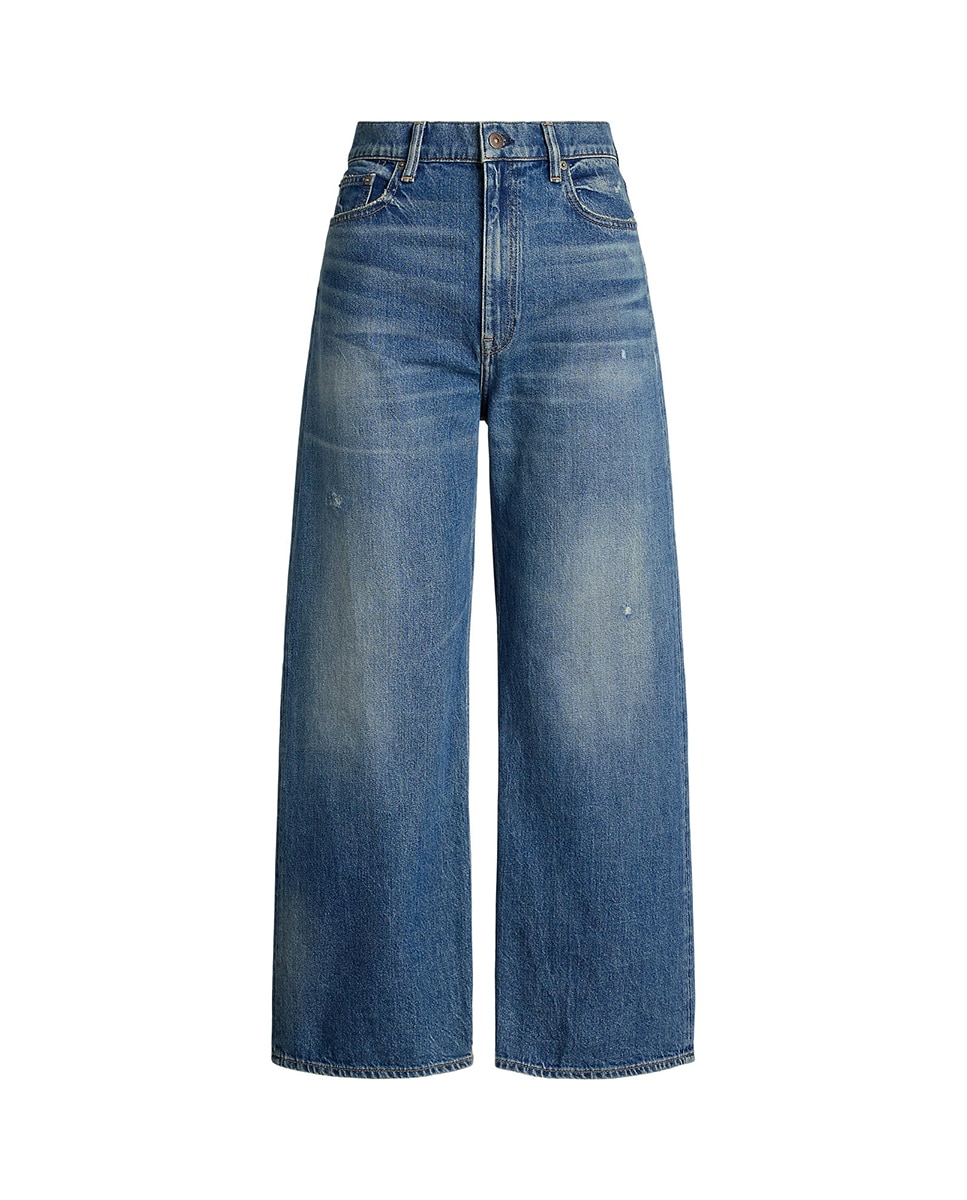 Jeans Straight com Perna Larga e Cintura Subida Azul-7
