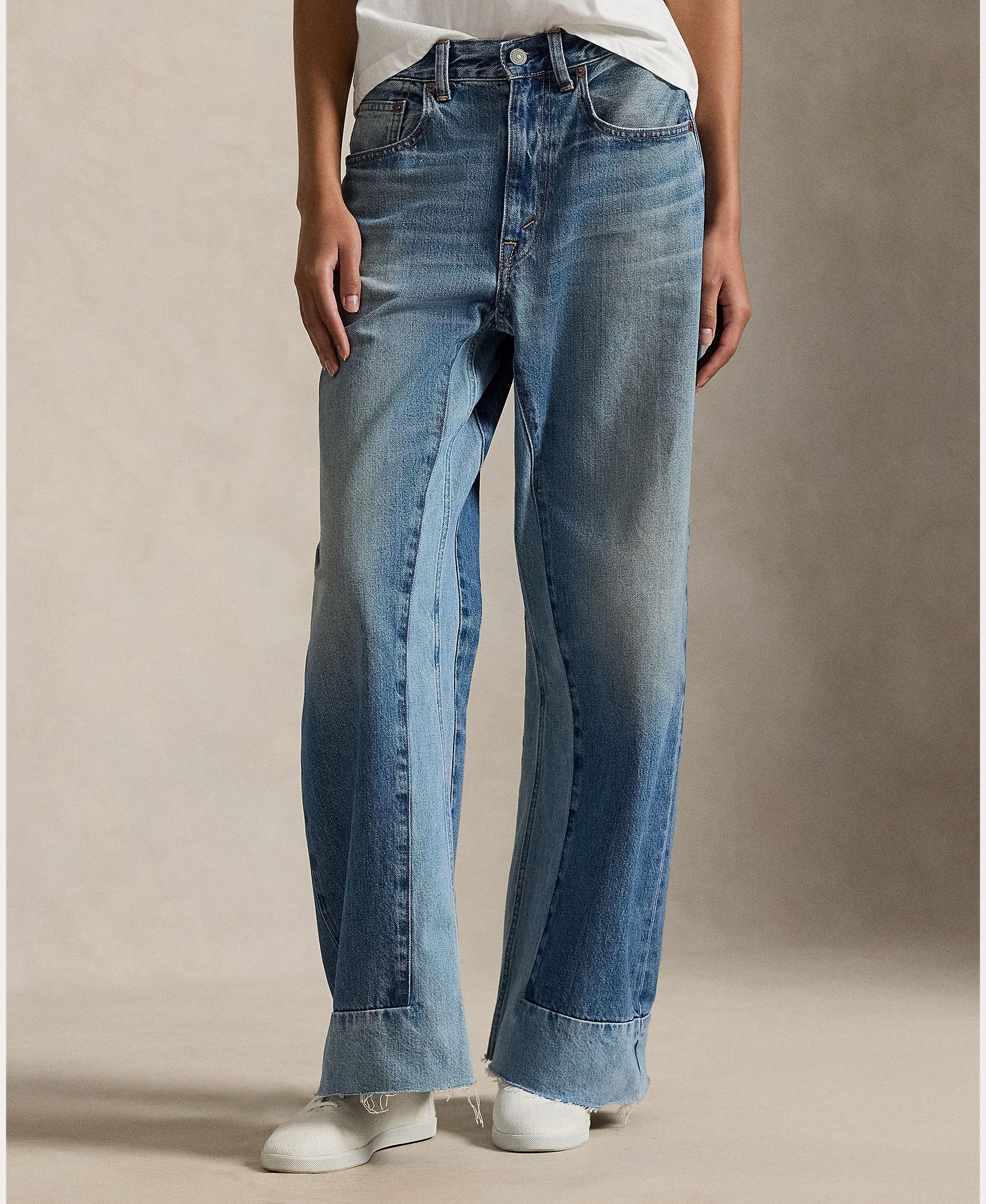 Jeans Largas de Algodão com Painéis Índigo-3