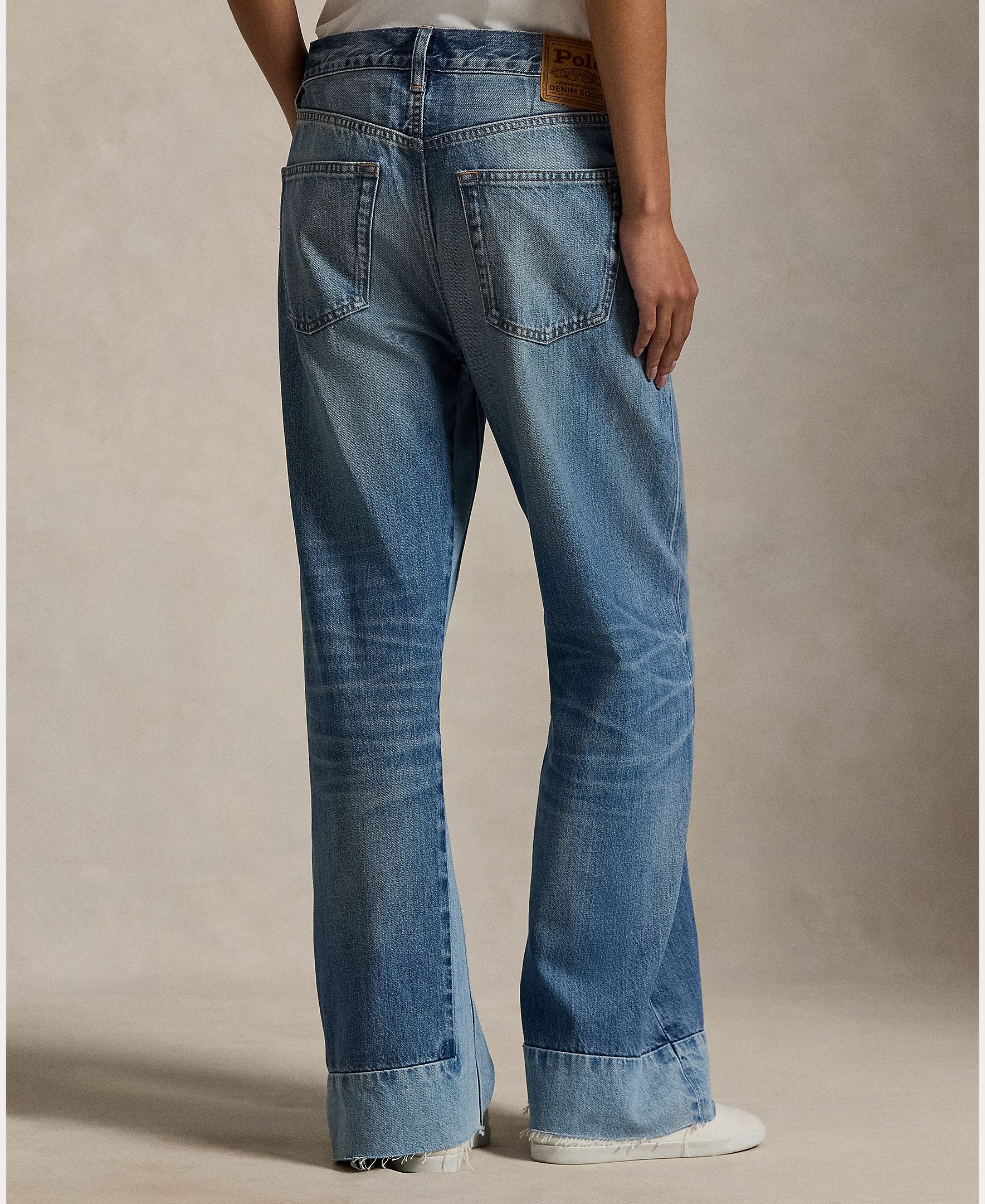 Jeans Largas de Algodão com Painéis Índigo-4
