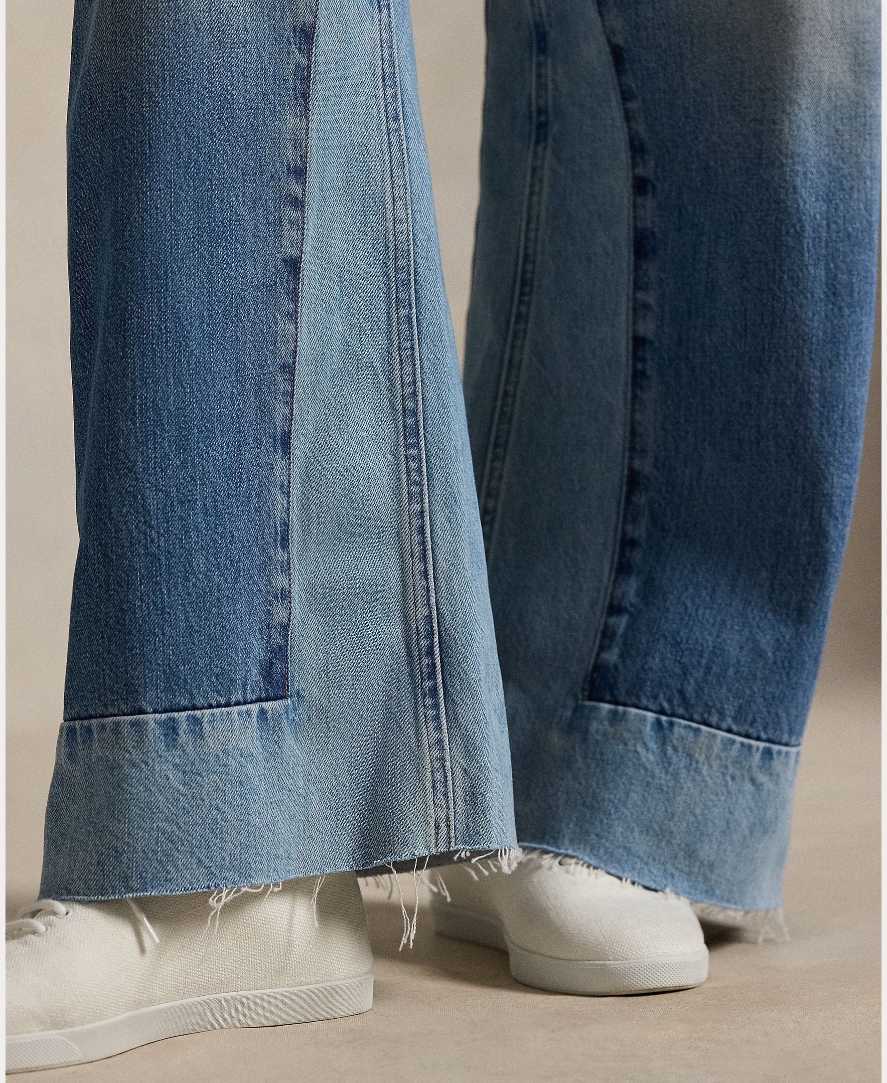 Jeans Largas de Algodão com Painéis Índigo-6
