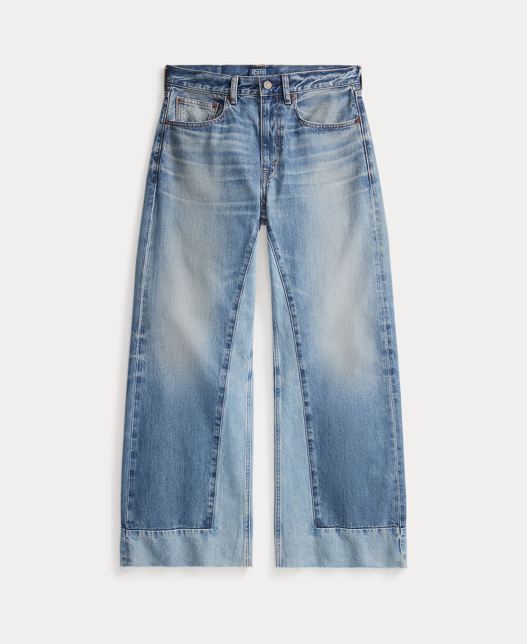 Jeans Largas de Algodão com Painéis Índigo-7