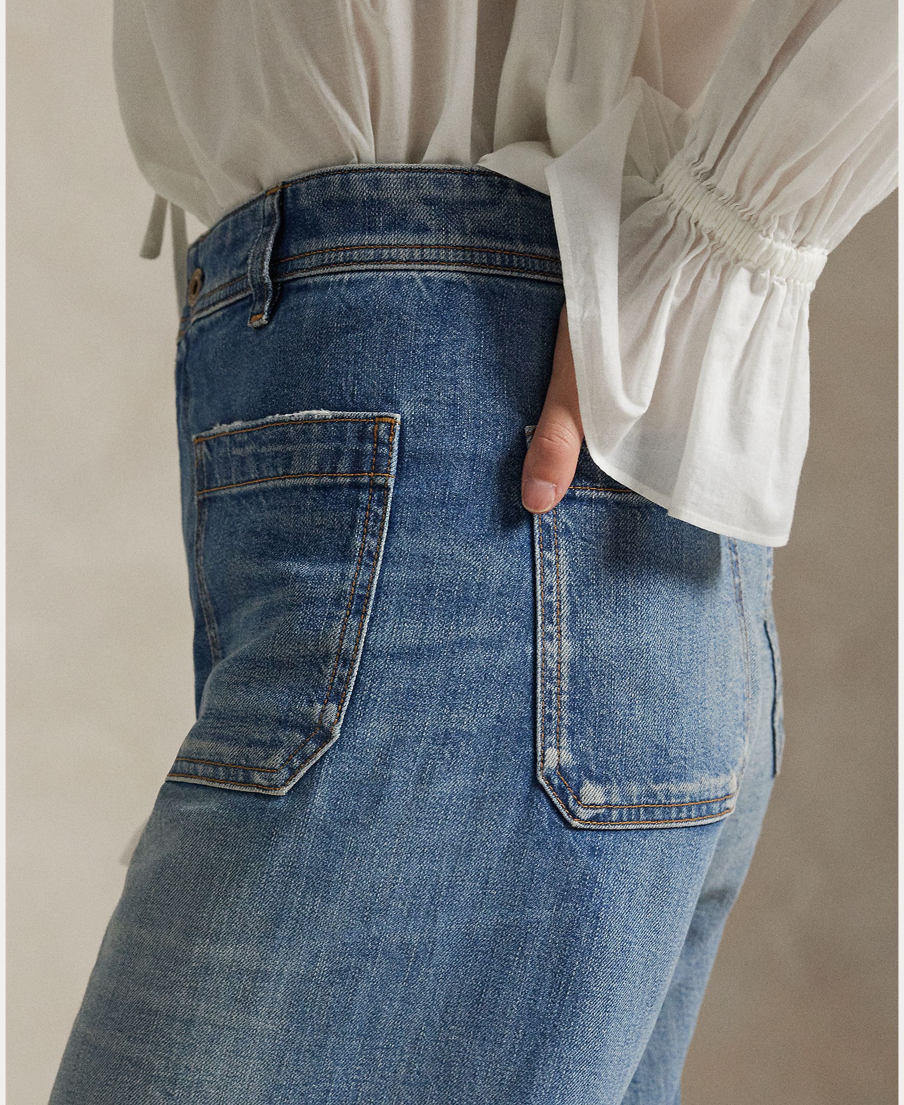 Jeans Largas Beaton de Algodão e Elástico Azul-índigo-6