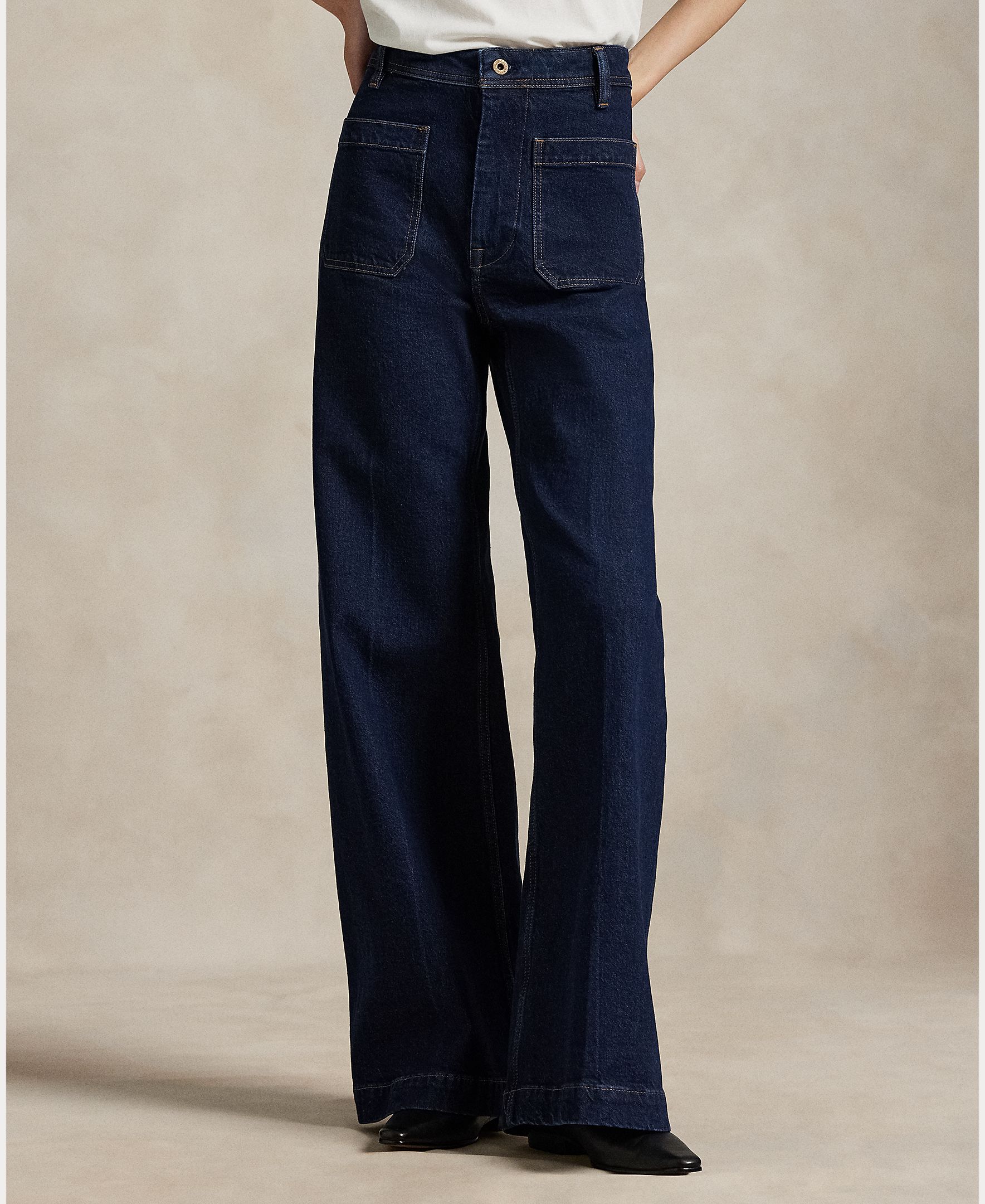 Jeans à Boca de Sino com Cintura Subida Azul-marinho-3