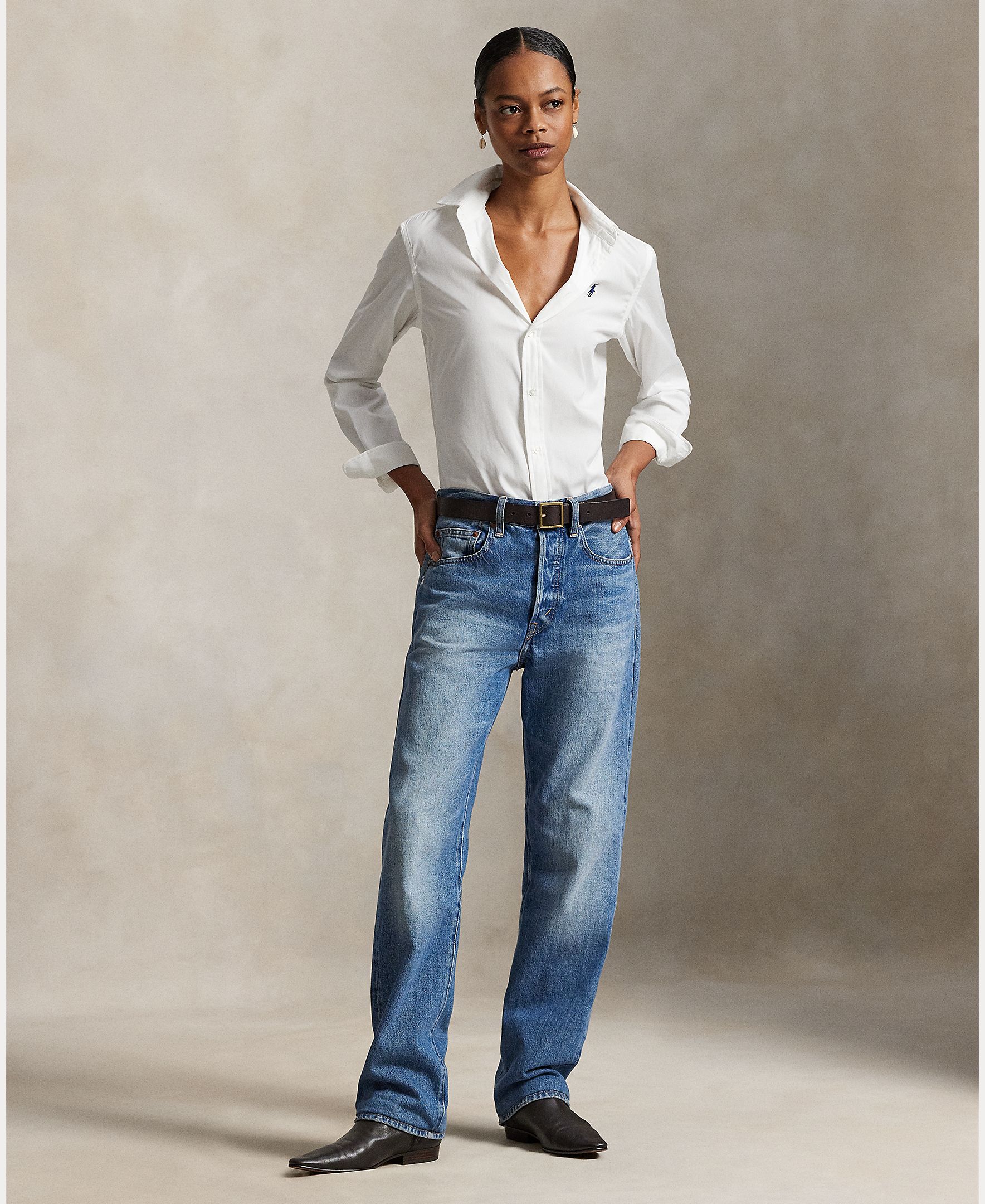 Camisa Básica com Logótipo em Contrate Branco-6