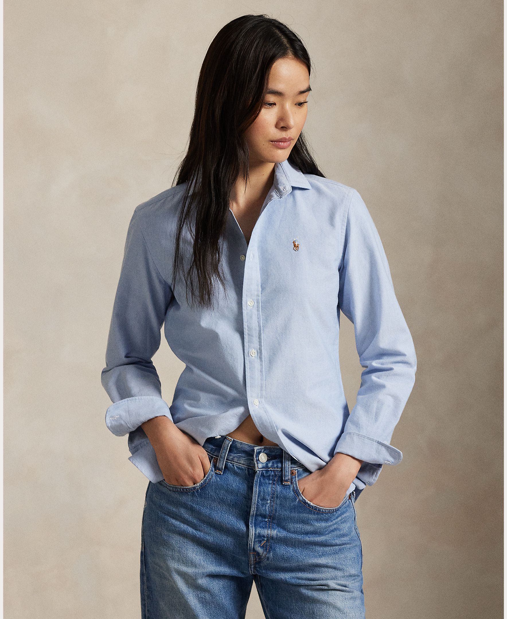Imagem 0 de Camisa Oxford Básica com Logótipo em Contraste