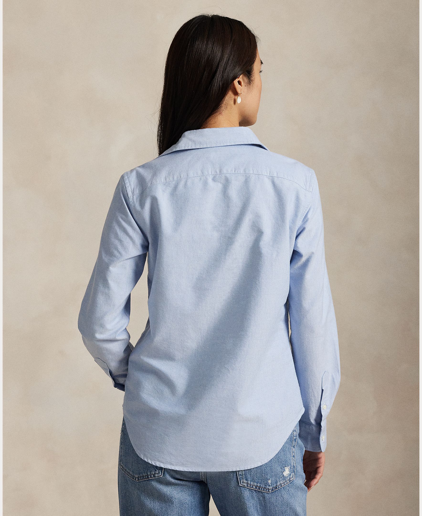 Camisa Oxford Básica com Logótipo em Contraste Azul-3