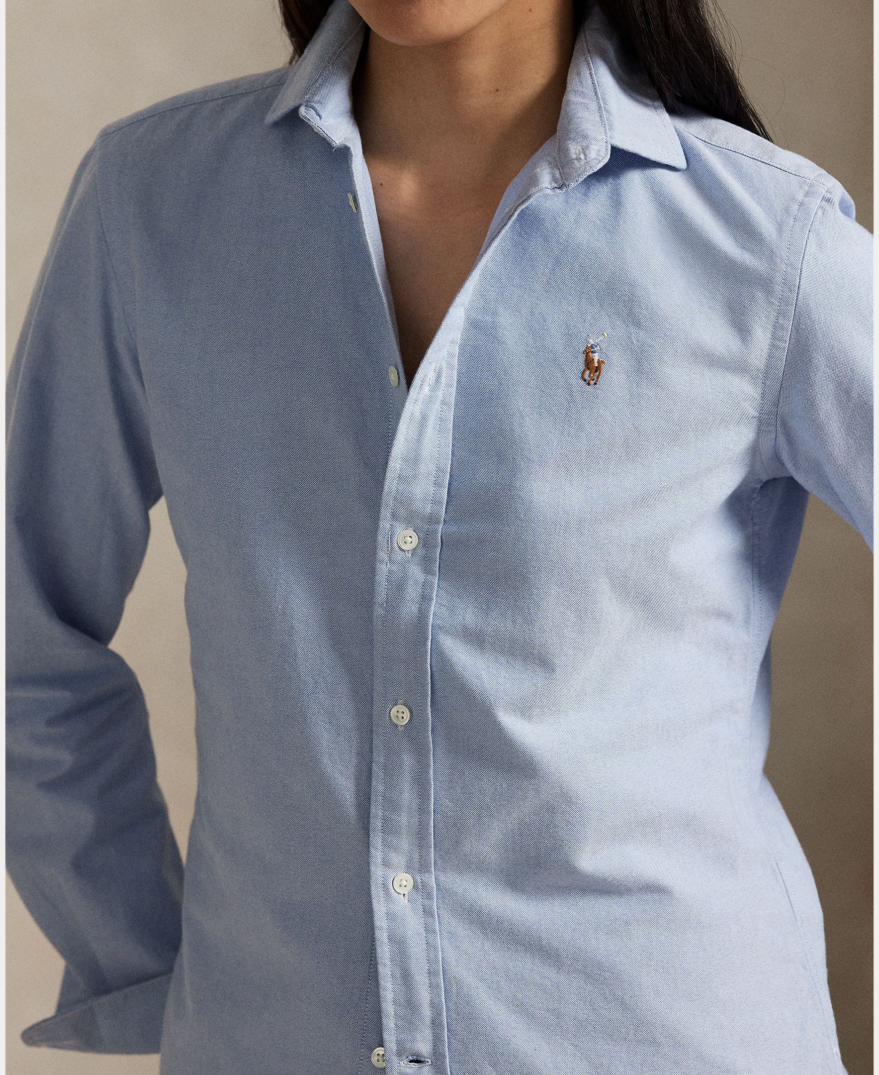 Camisa Oxford Básica com Logótipo em Contraste Azul-4