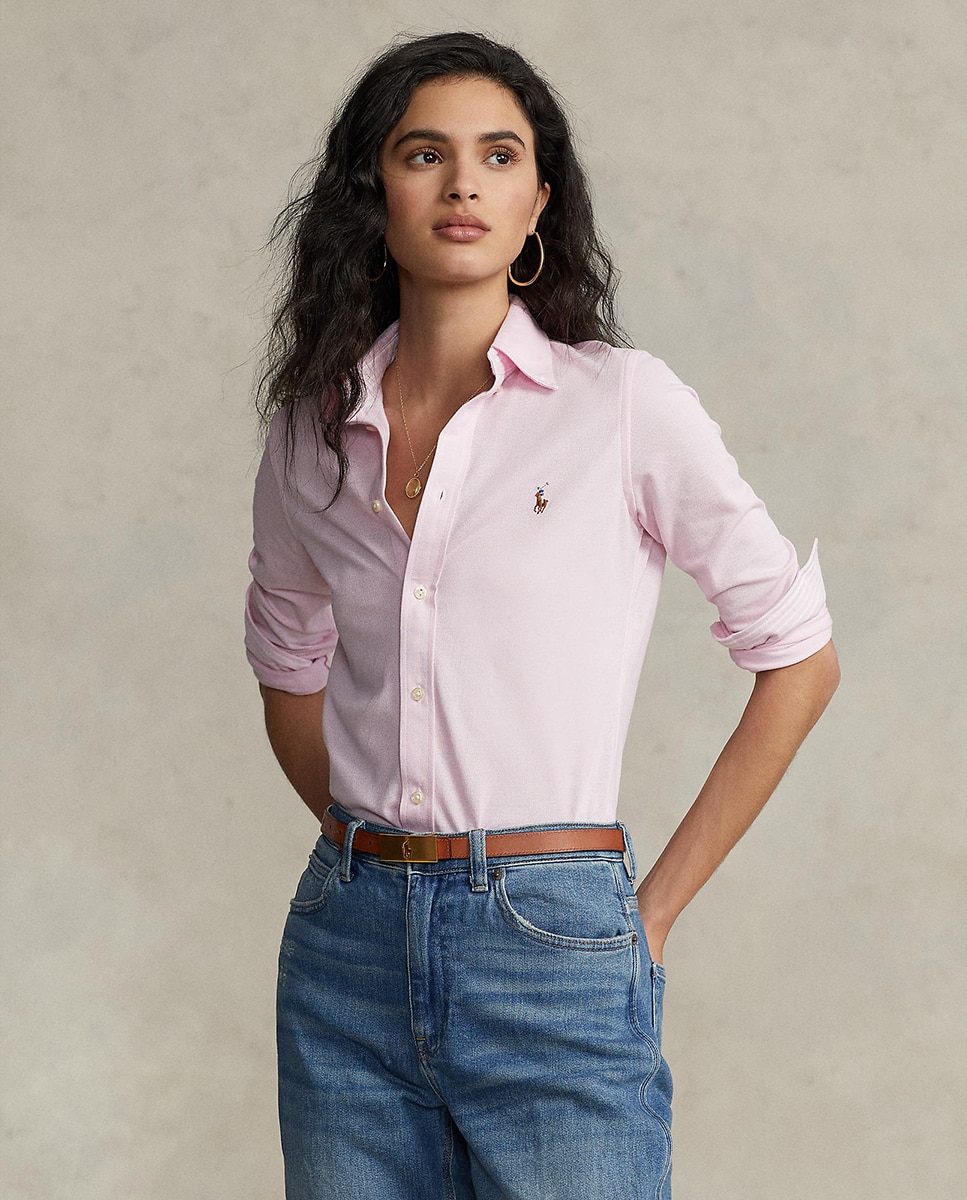 Camisa Oxford de algodão tecido Rosa-1