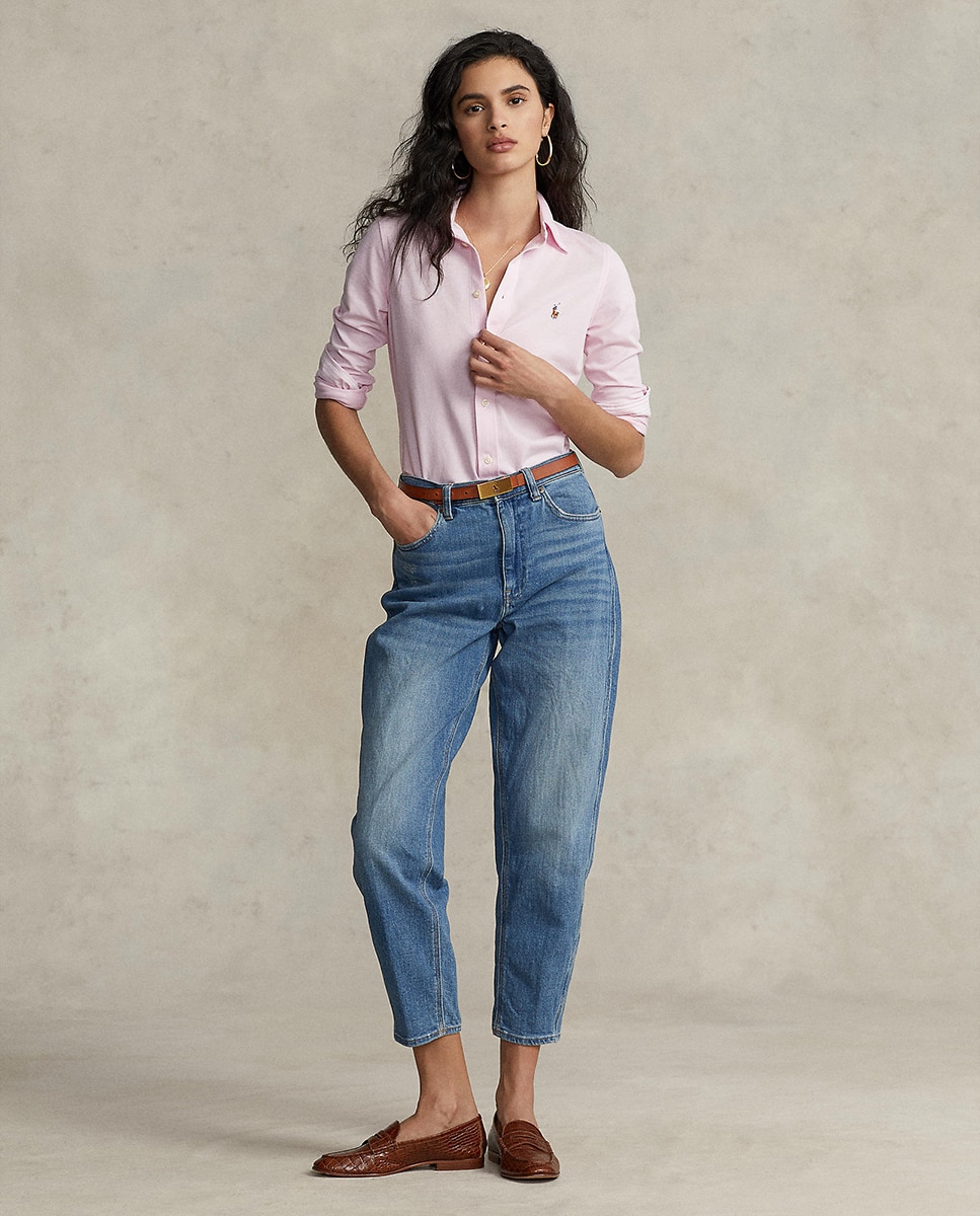 Camisa Oxford de algodão tecido Rosa-6