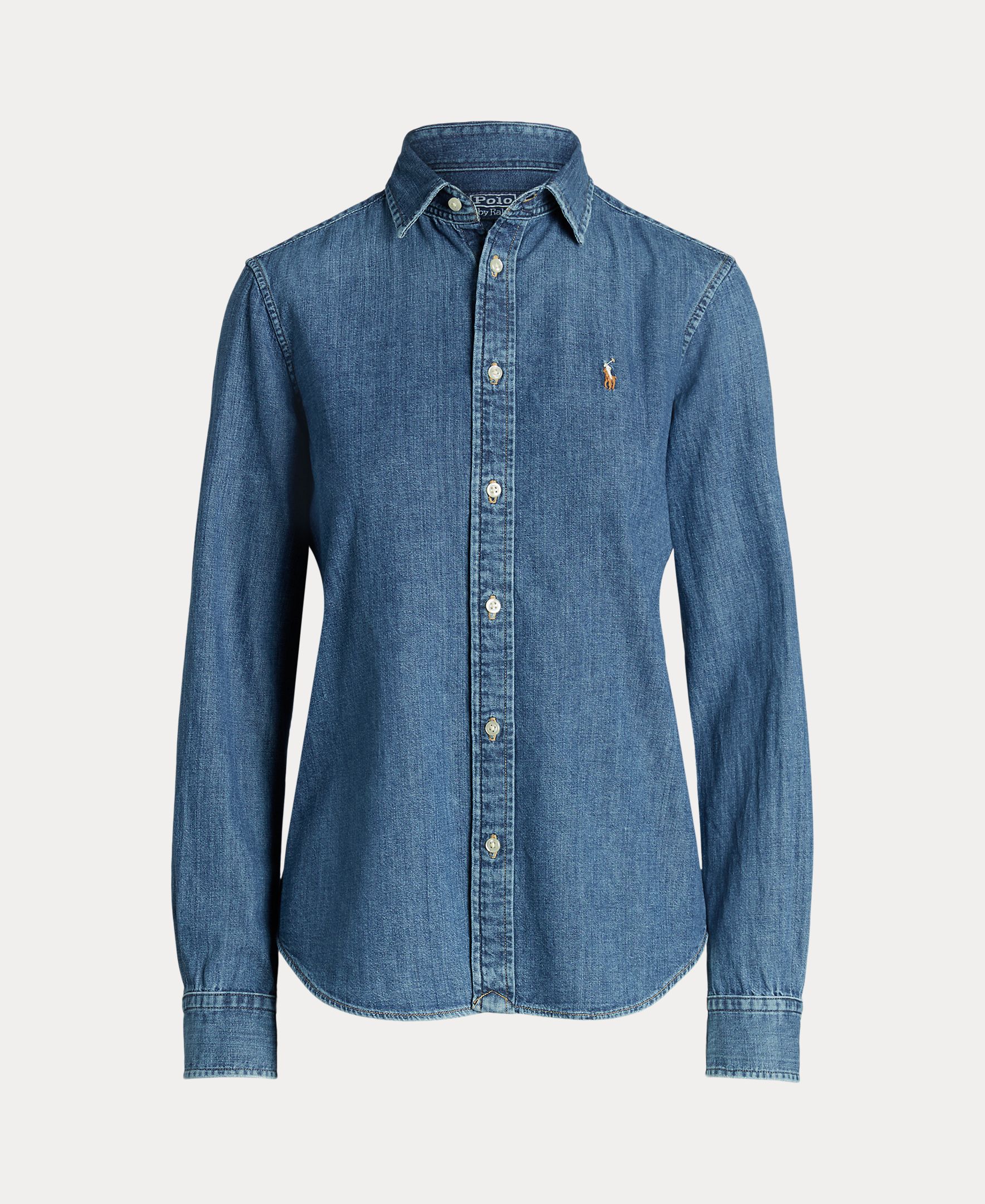 Camisa de algodão com manga comprida Azul-8