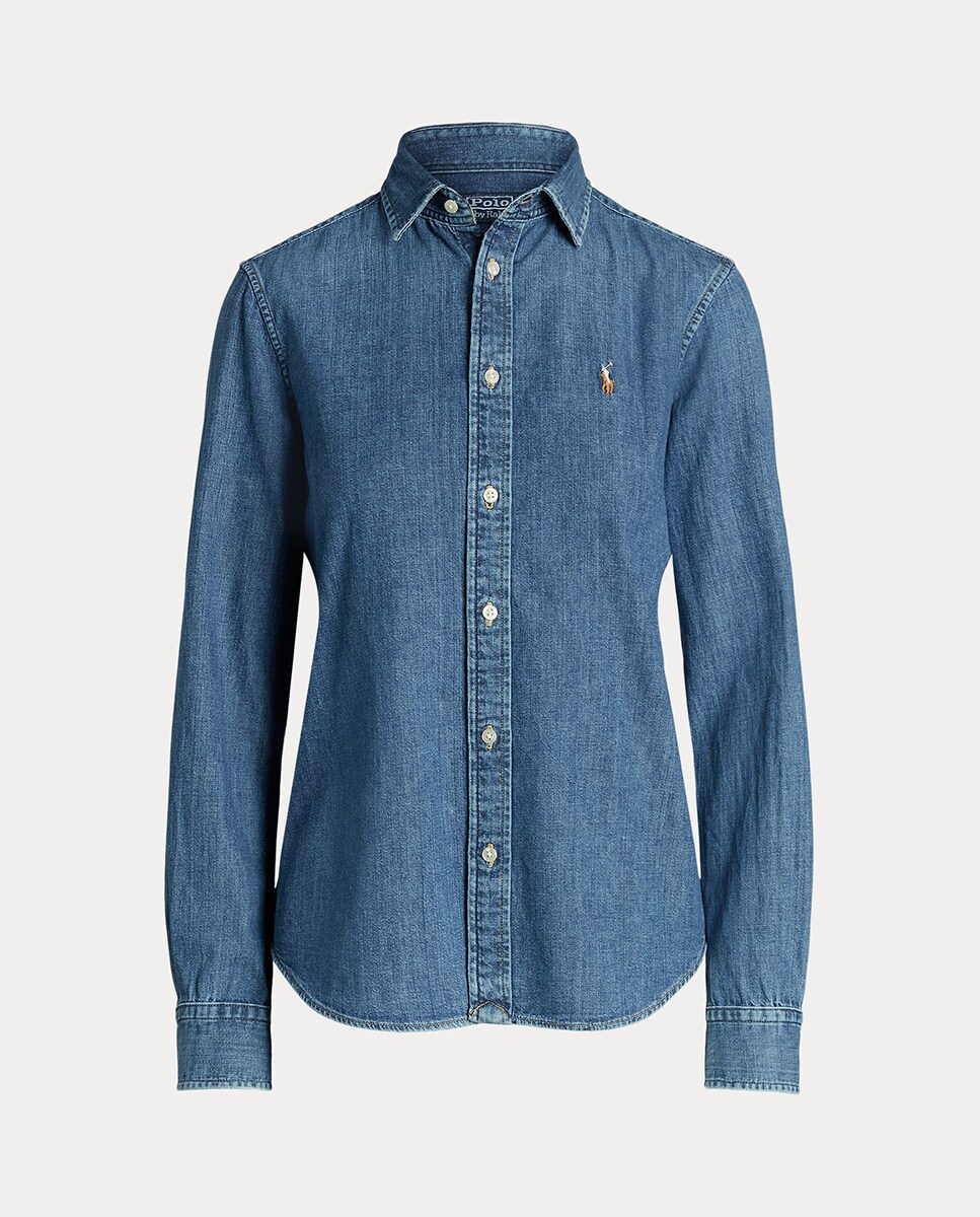 Camisa de algodão com manga comprida Azul-9