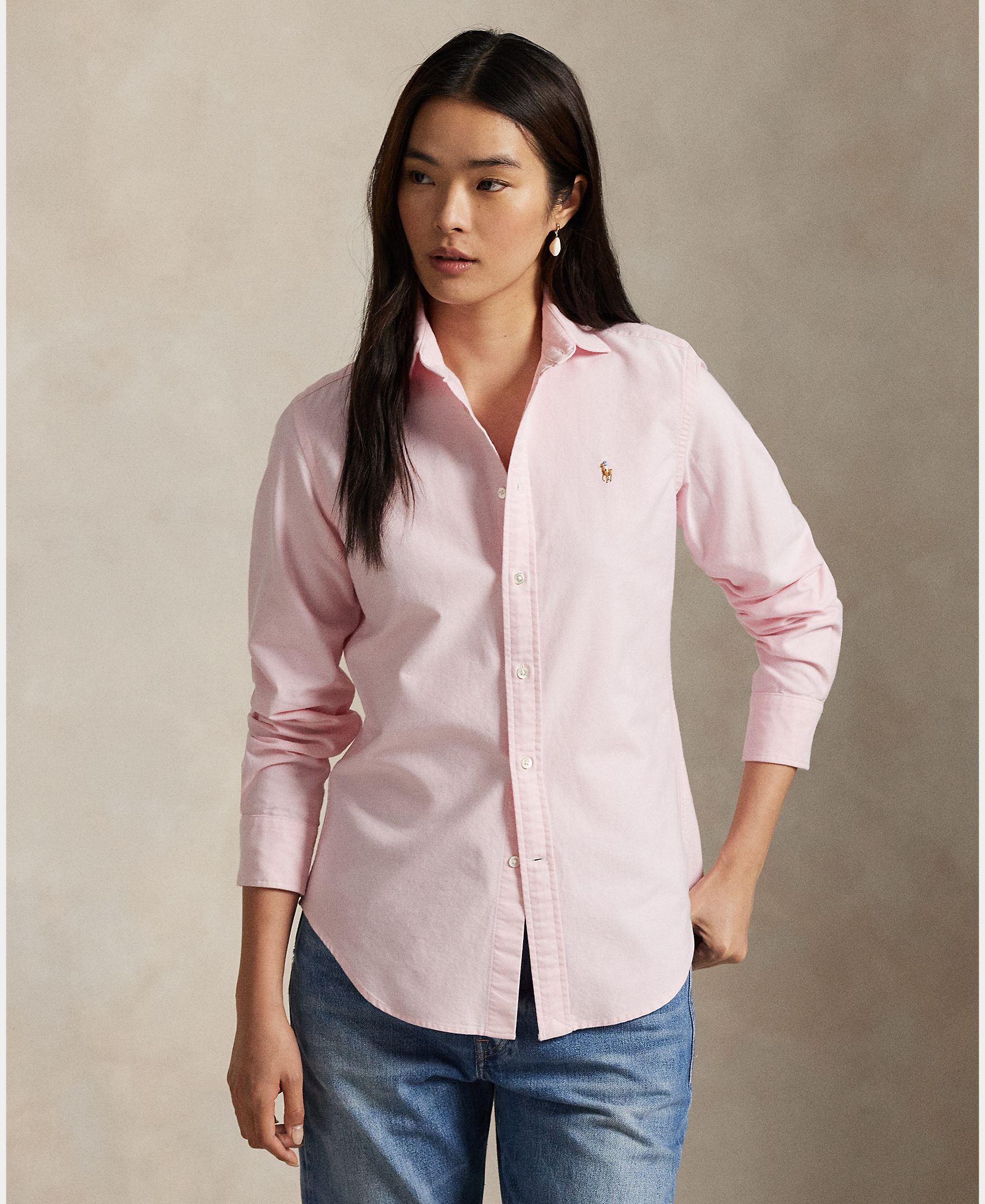 Camisa de algodão com manga comprida Rosa-1