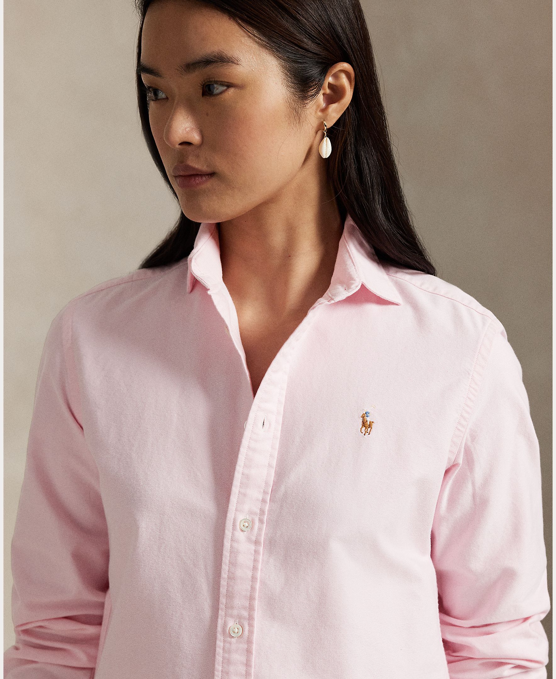 Camisa de algodão com manga comprida Rosa-4