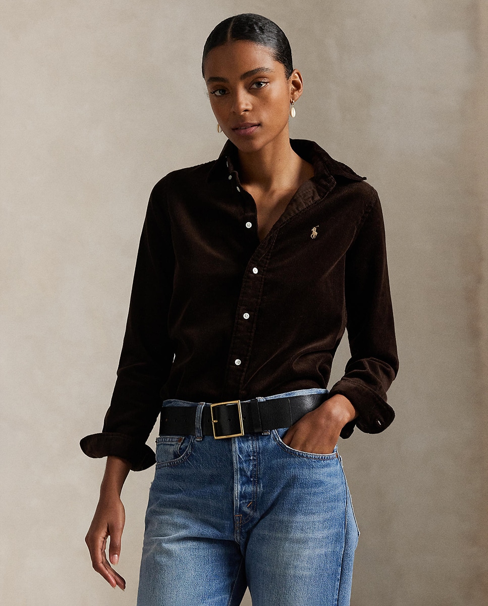 Camisa Oxford de Algodão Classic Fit Castanho-escuro-1