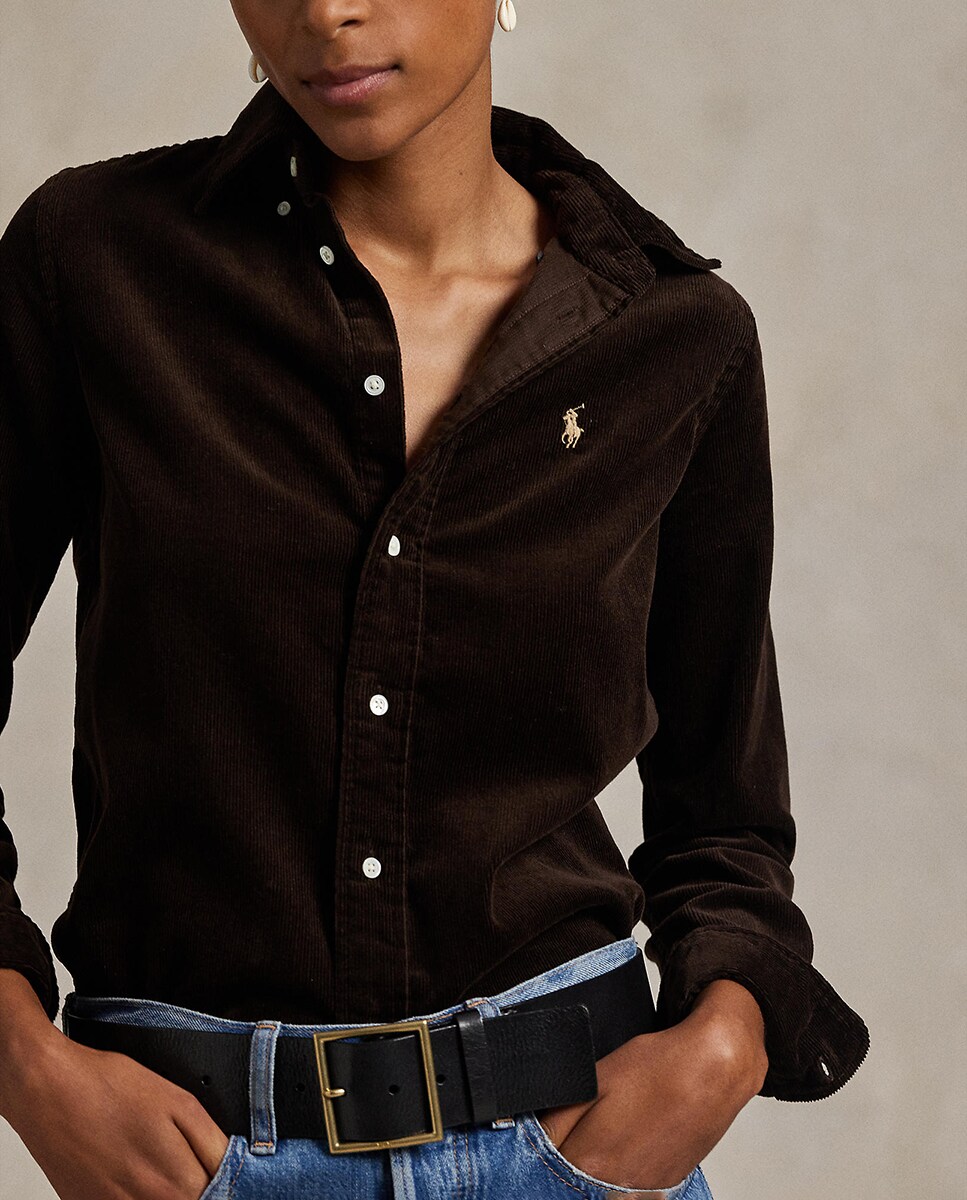 Camisa Oxford de Algodão Classic Fit Castanho-escuro-4