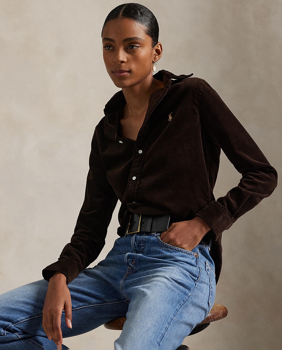 Camisa Oxford de Algodão Classic Fit Castanho-escuro-5