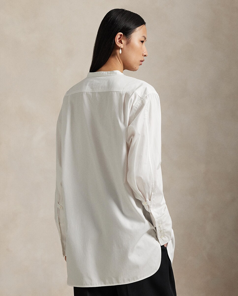 Camisa de Algodão com Gola à Padre Branco-3