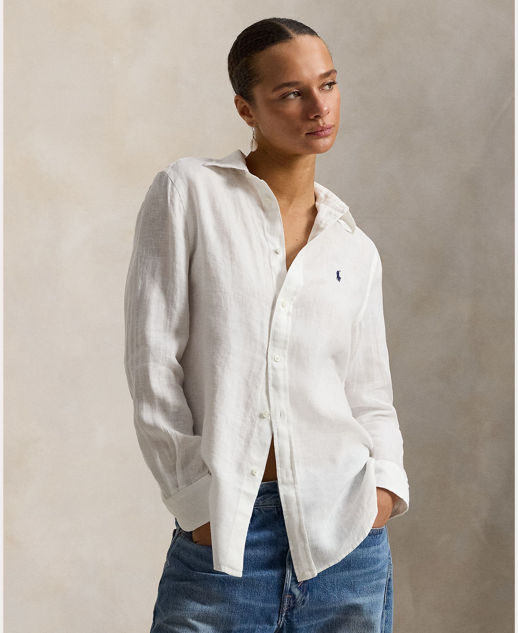 Polo Ralph Lauren - Camisa de mujer de lino de manga larga.
