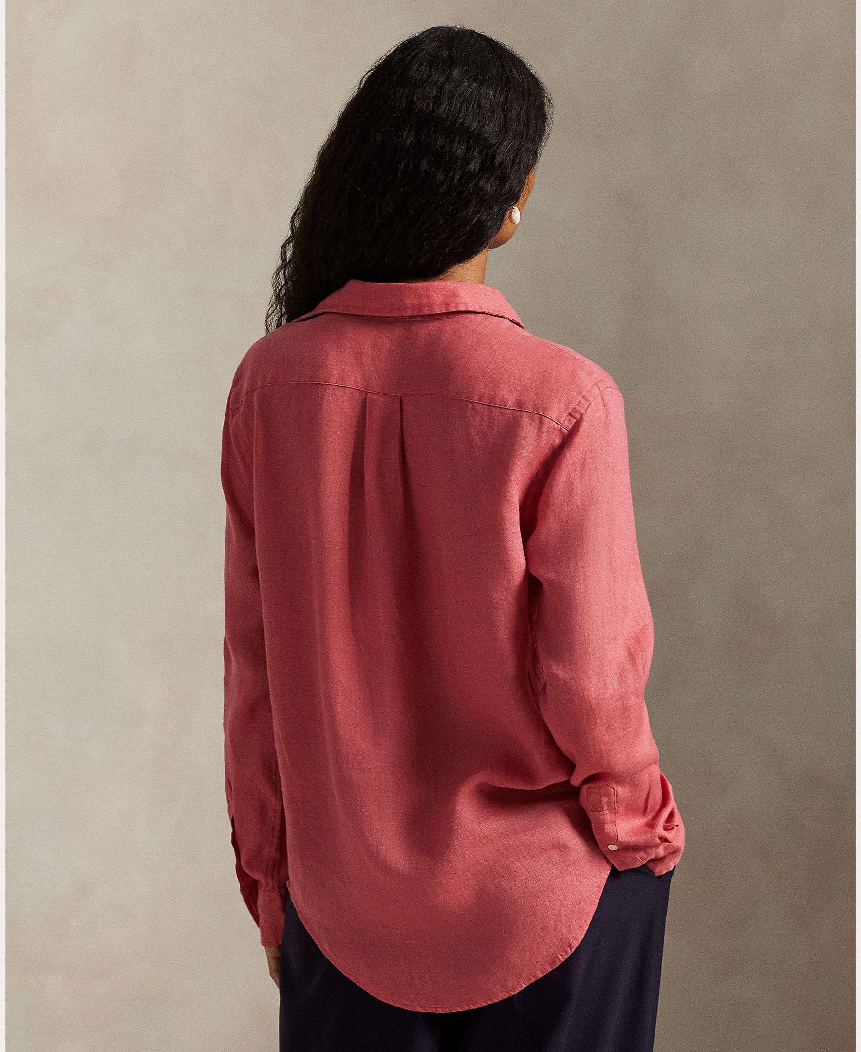 Camisa de linho de mulher com manga comprida Coral-3