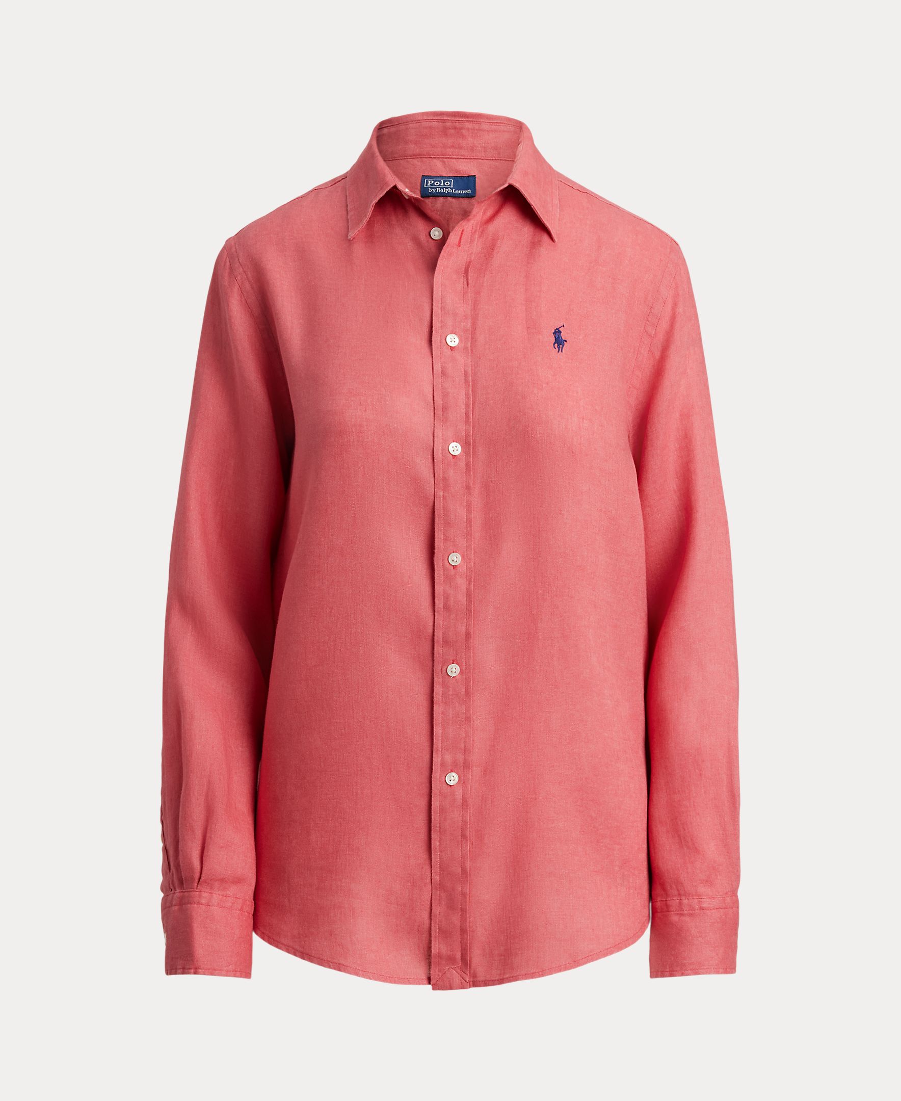 Camisa de linho de mulher com manga comprida Coral-5