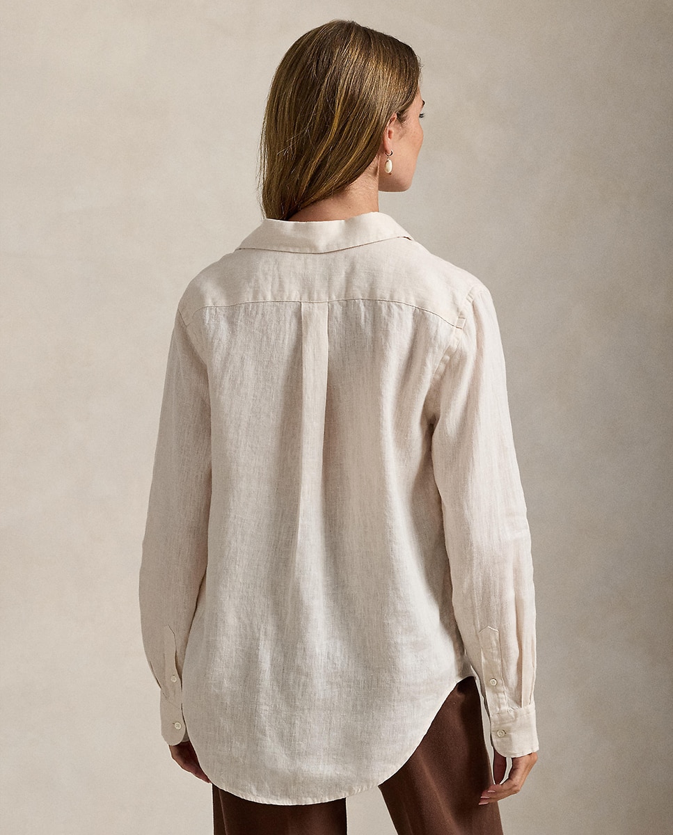 Camisa de linho de mulher com manga comprida Natural-3