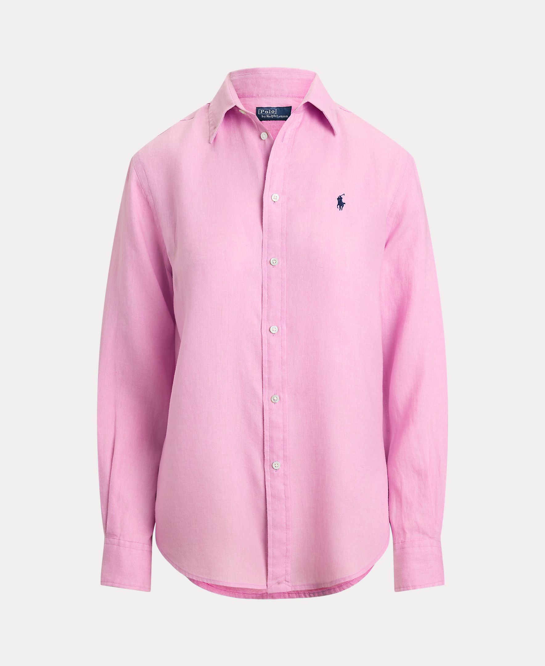 Camisa de linho de mulher com manga comprida Rosa-claro-5