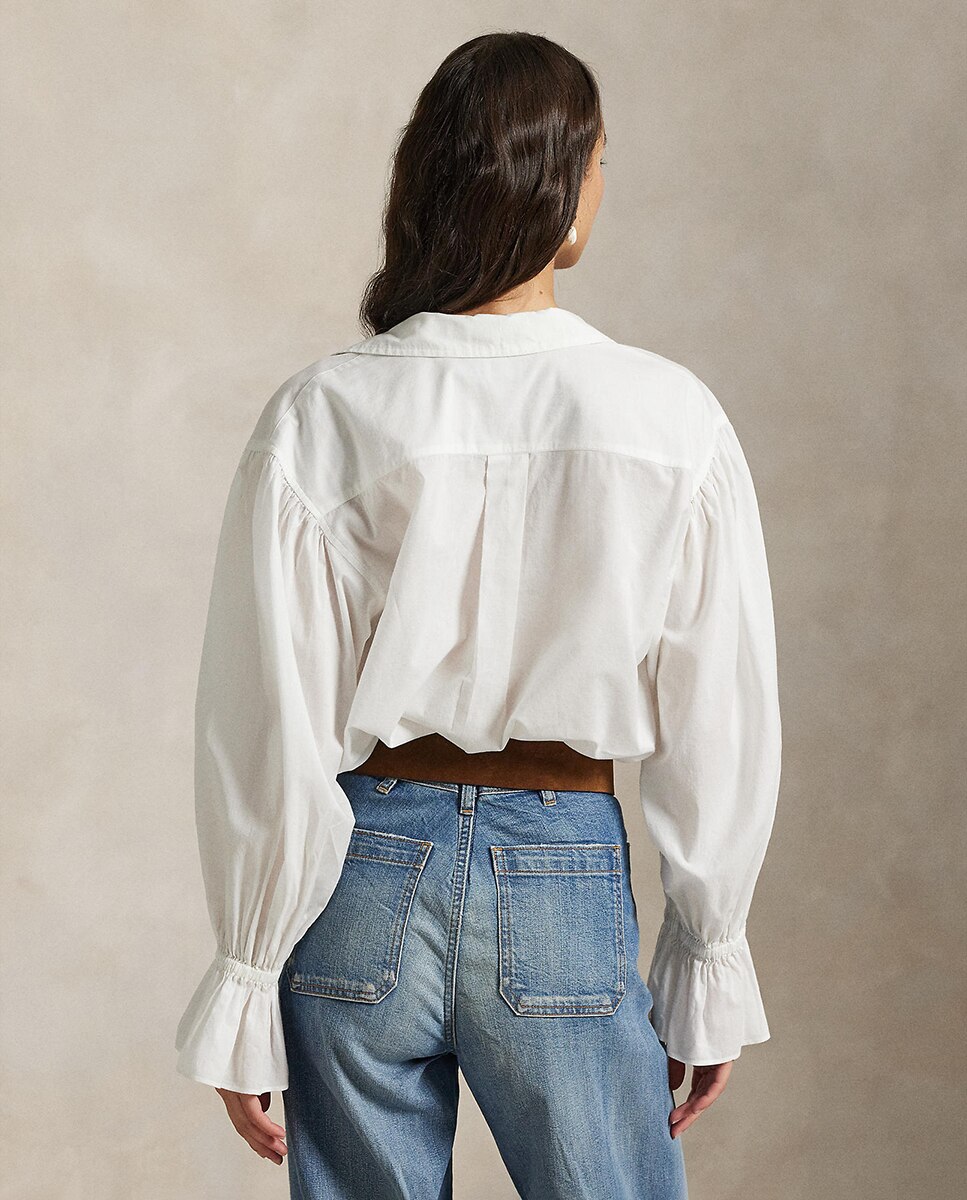 Blusa de Popelina de Algodão com Laço Branco-3