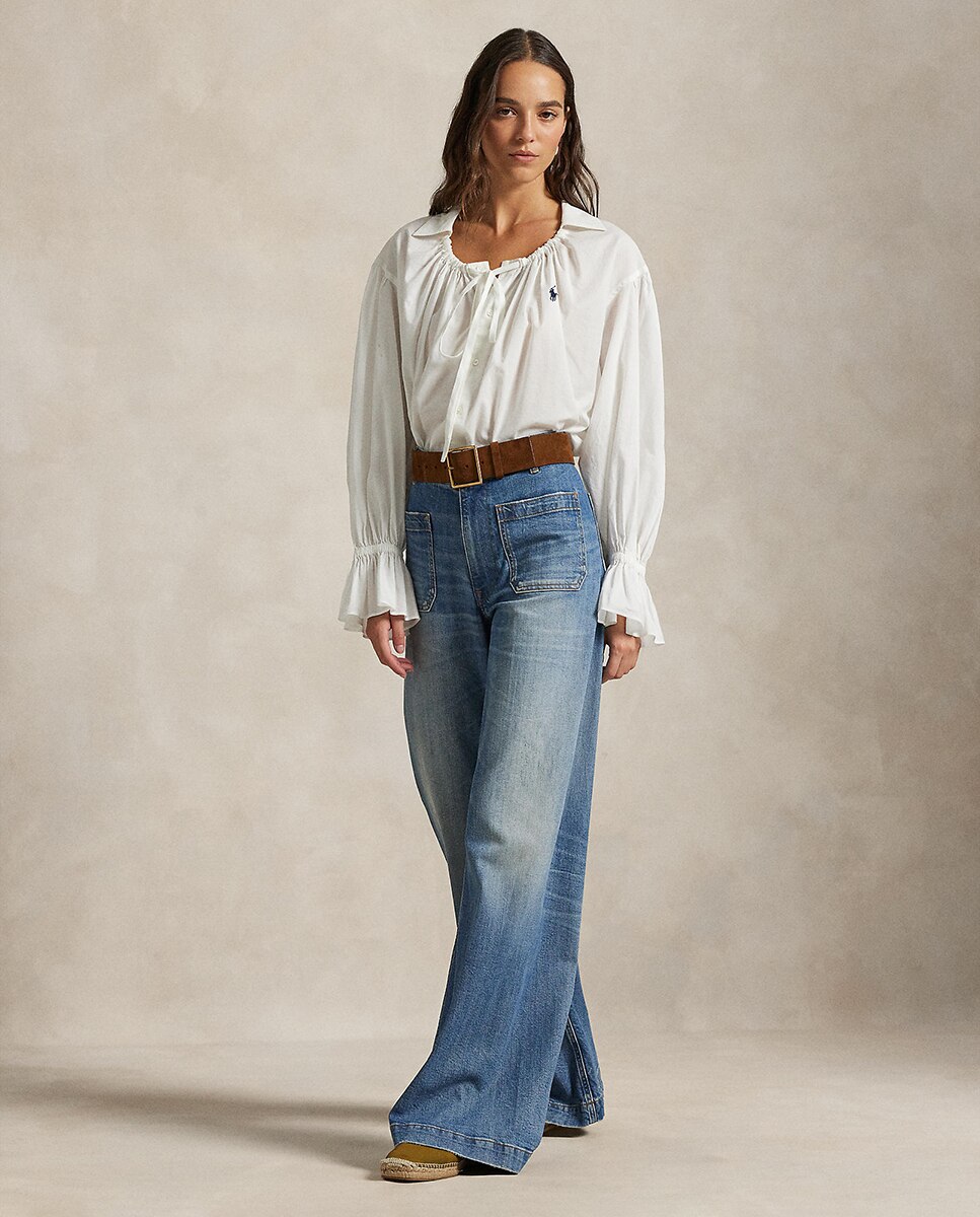 Blusa de Popelina de Algodão com Laço Branco-8