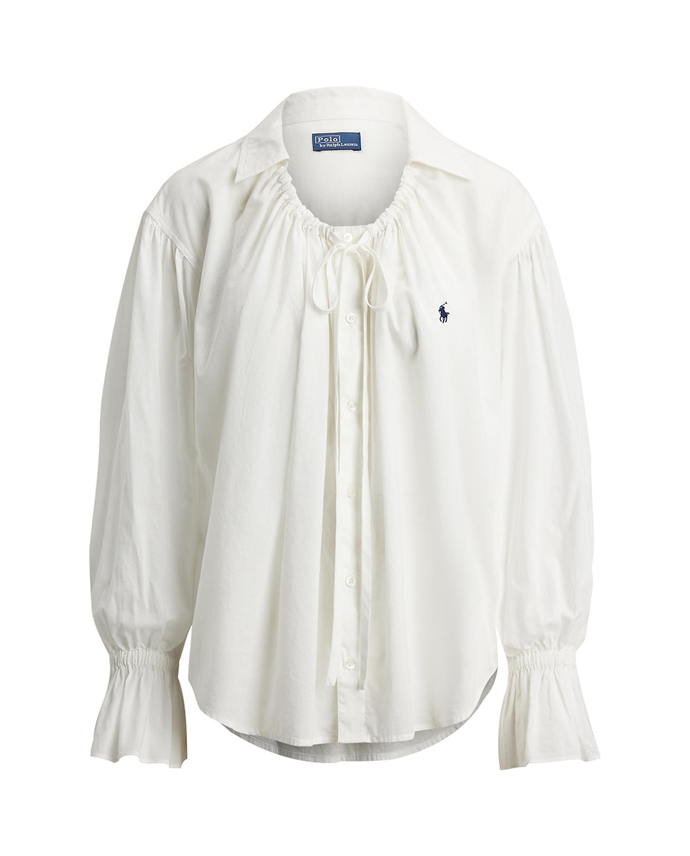 Blusa de Popelina de Algodão com Laço Branco-7